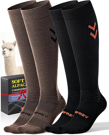 Soft Alpaca Compression Socks for Men & Women 18-25 mmHg - Microfiber Knit Alpaca Wool Socks for Hiking Travel Flying