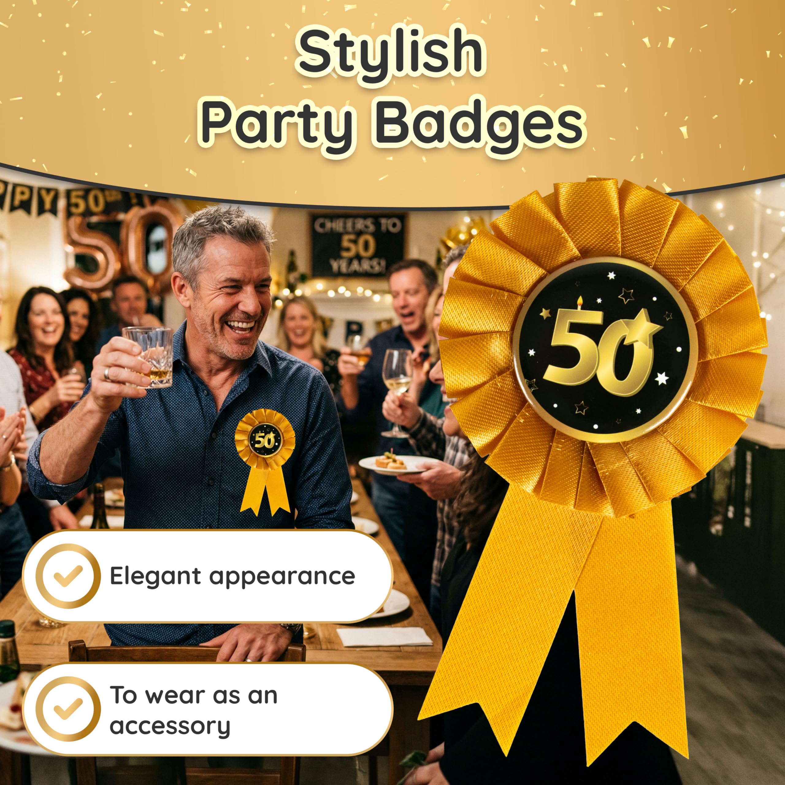 Regalo per Il 50° Compleanno – Spilla Nera e Oro dal Design Elegante con Numero 50 – addobbi Originali e Idee Regalo Eleganti per Uomo e Donna