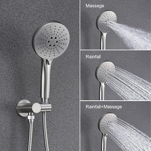 Miniatura 65 de Iriber Sistema de ducha de lluvia de montaje en techo negro mate con cabezal de ducha de 12 pulgadas y grifo de ducha cuadrado de baño de mano que