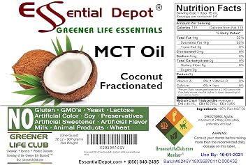 Coconut Oil - Fractionated - MCT (medium-chain triglycerides) - 5 x 1-Quart (32 oz) - liquid - Food Grade - Safety Sealed Resealable HDPE Container, Microwave Safe (remove foil seal), Freezer Safe