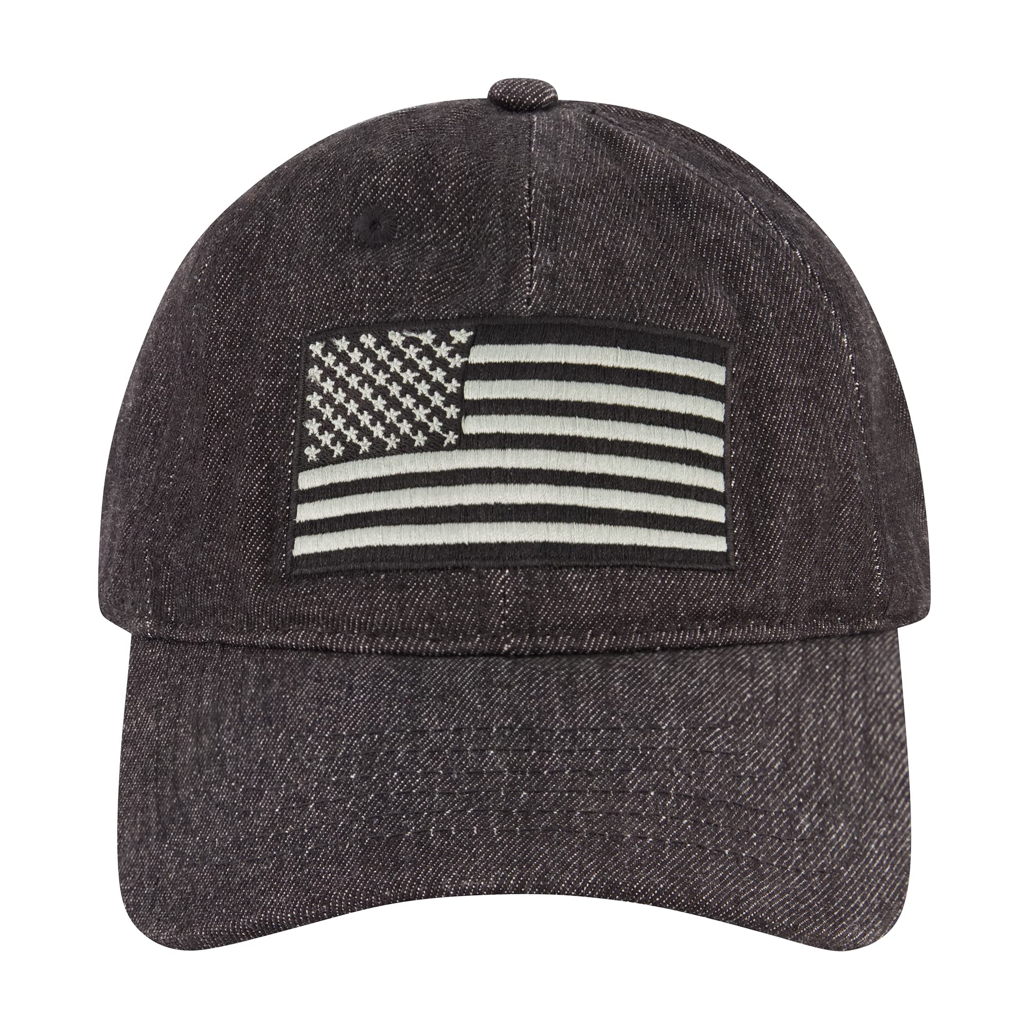 Concept OneAmerican Flag Baseball Cap, Adjustable Snapback Baseball Hat with Curved Brim, Black, One Size, Black, One size