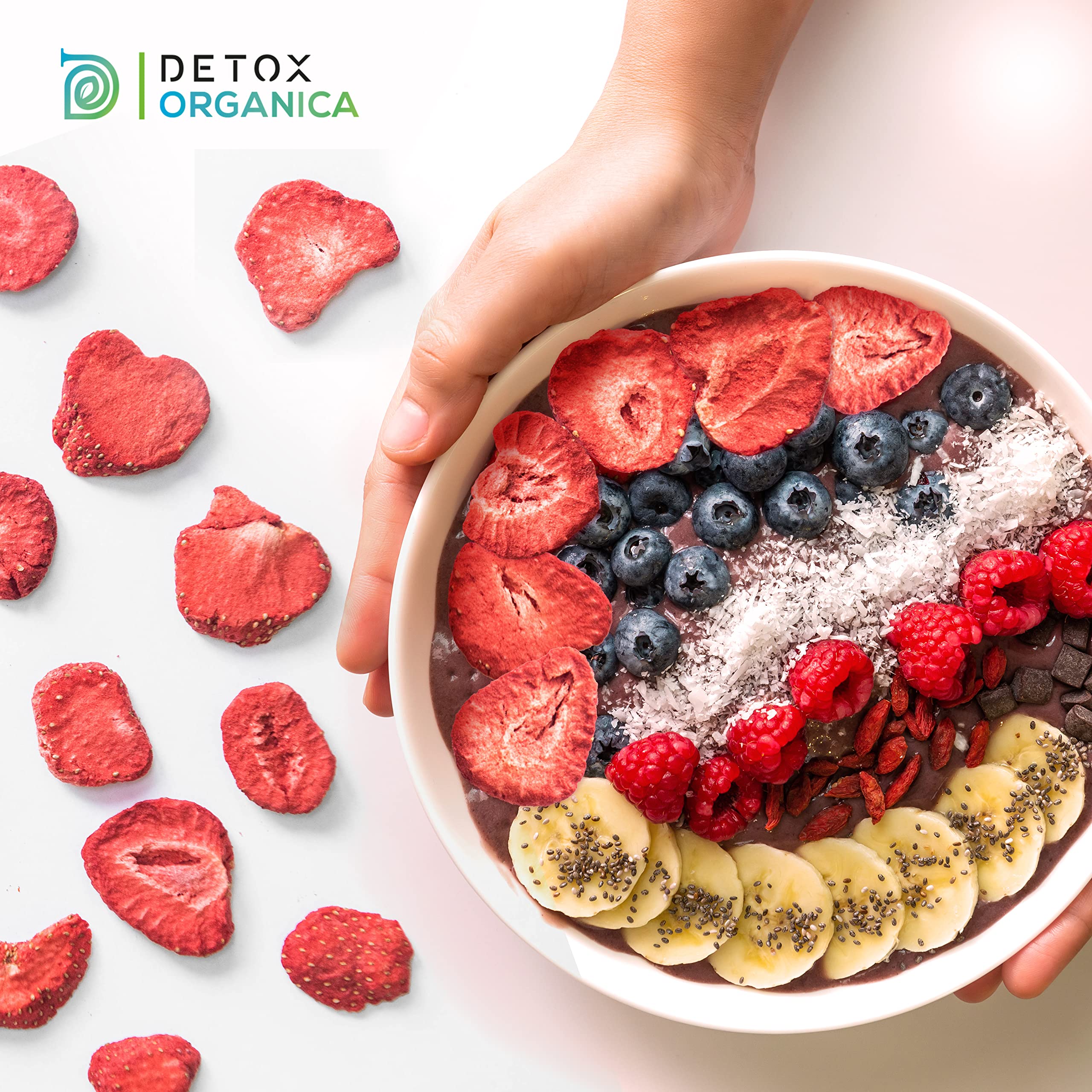 Detox Organica GEFRIERGETROCKNETE ERDBEEREN 300g, 100% Trockenfrüchte | Früchte in Scheiben natürlich und ohne Zusatz von Zucker oder Zusatzstoffen, Erdbeerchips freeze dried strawberries (300g)