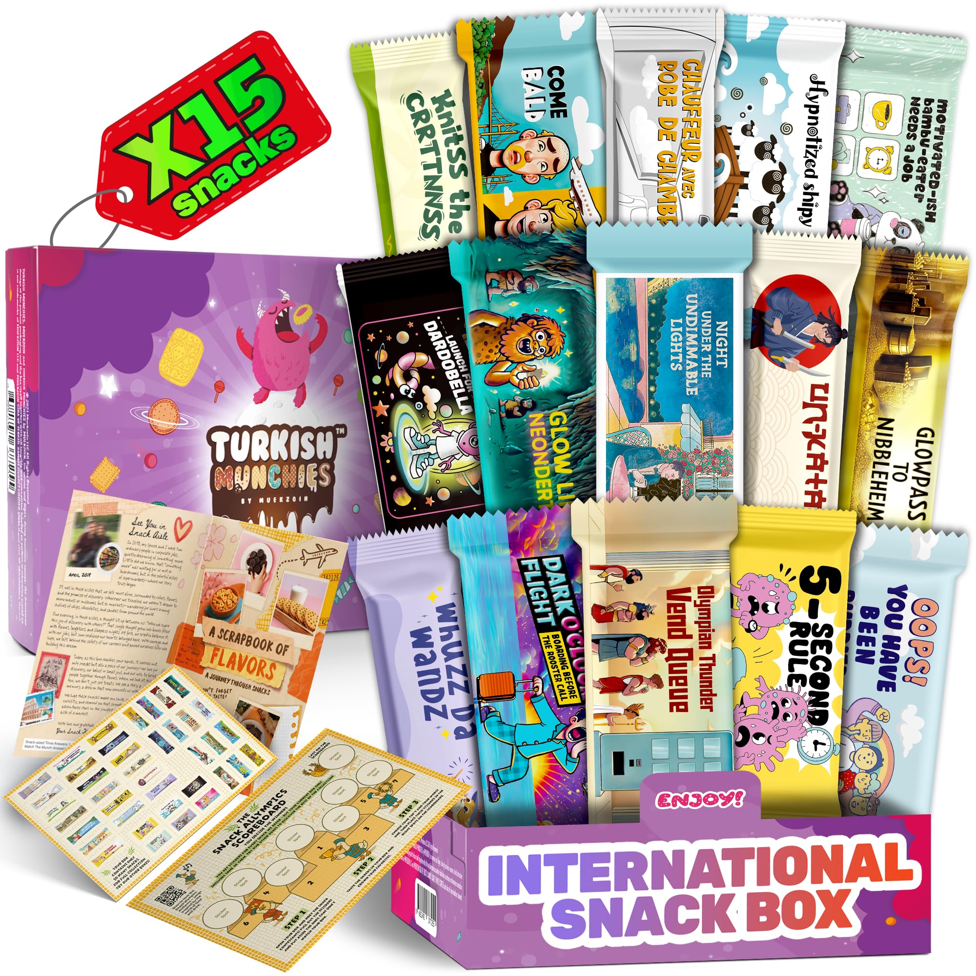 International Food Hamper | Premium Exotic Foreign Foods | Unique Hampers & Gourmet Gift for Men and Women | American Alike Retro Turkish Foods | Full-Size + Bonus Snacks (Midi Purple)