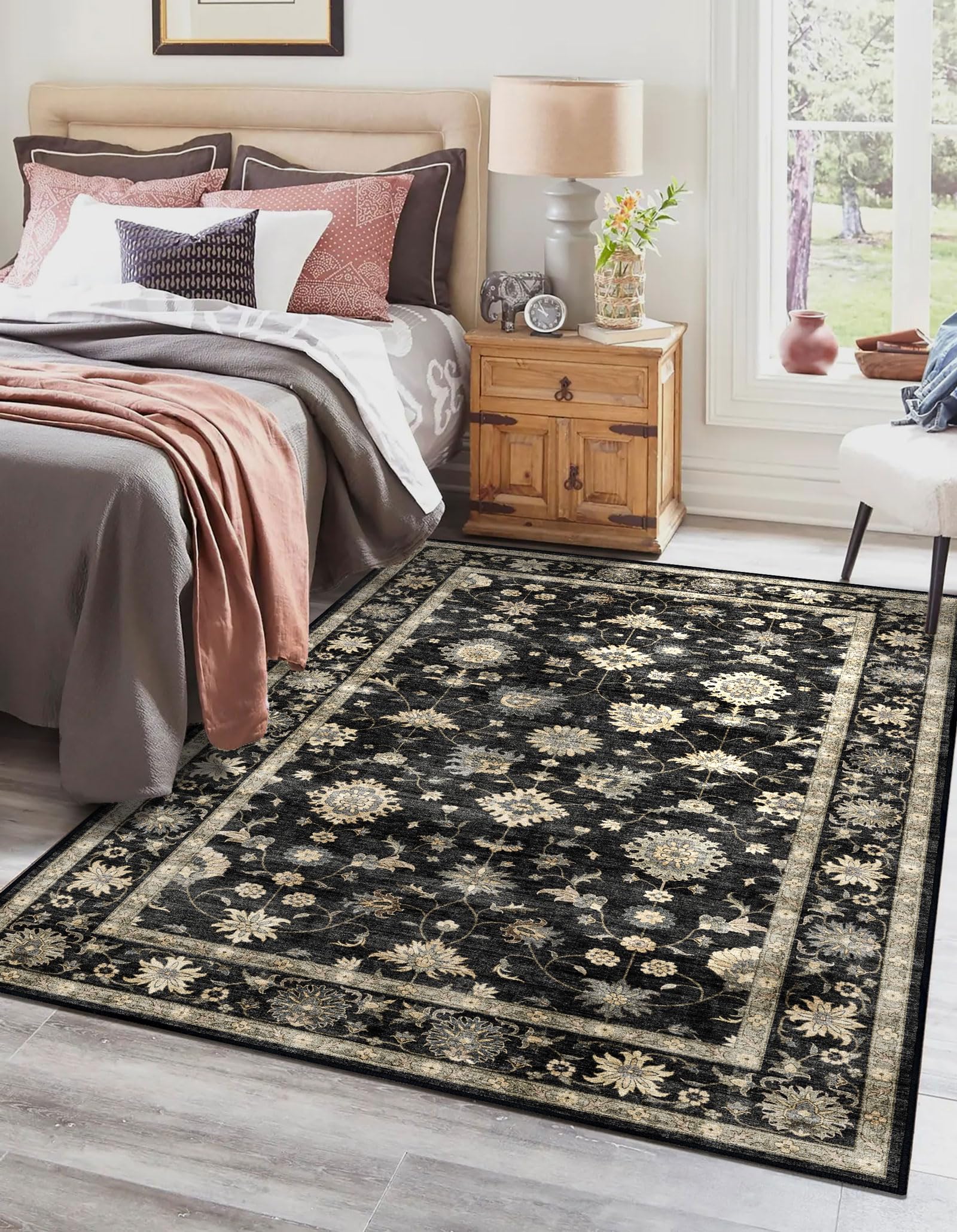 LUXRUG 3x5 Washable Area Rug - Small Entryway Rug Non-Slip Charcoal Black Vintag — product photo