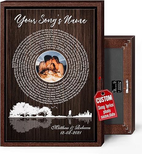 Vista 204 de H-DEWALL Letras de canciones personalizadas, lienzo enmarcado en marrón, música romántica del día de San Valentín, regalo personalizado para marido