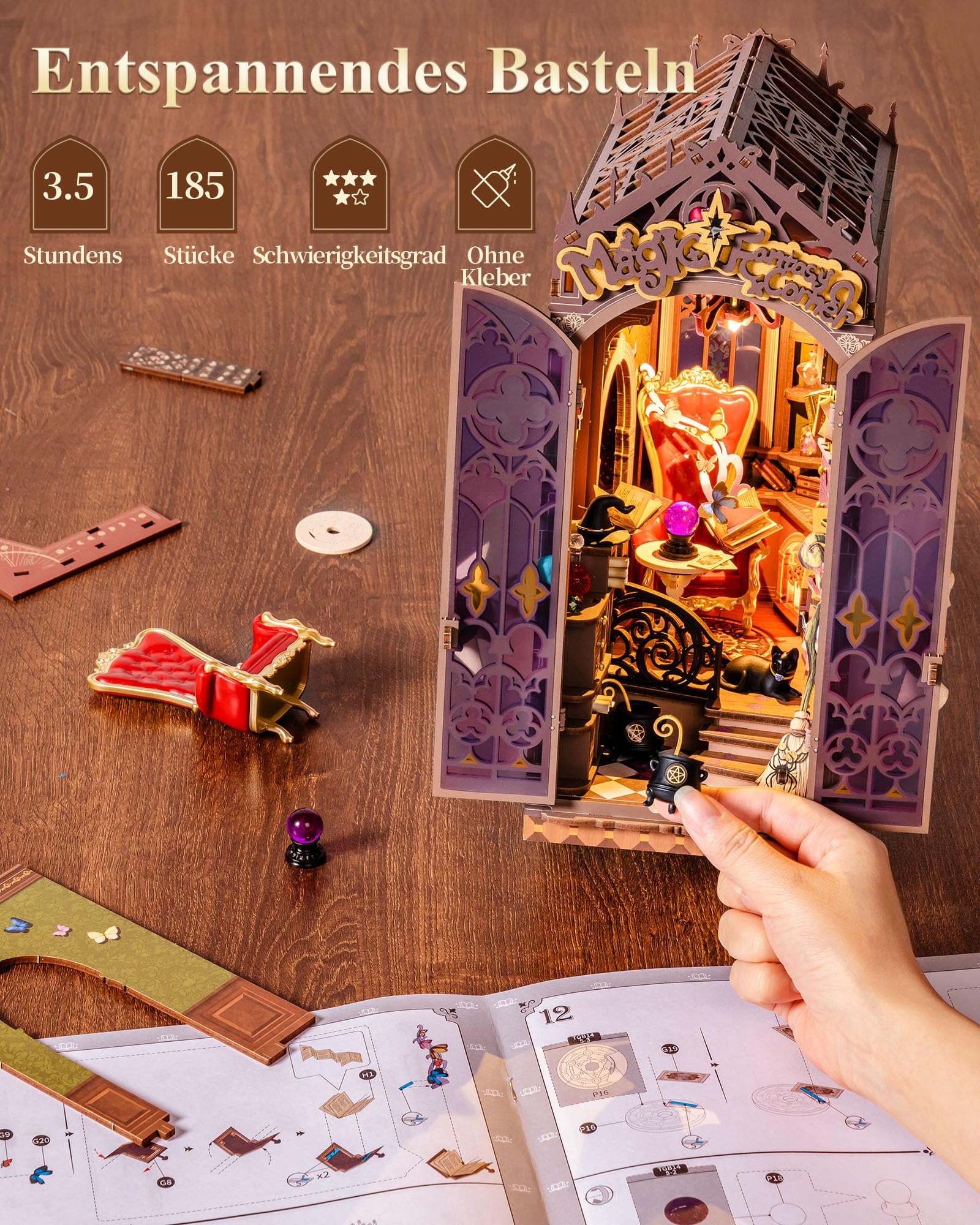 Rolife Book Nook Kit für Erwachsene Miniatur Haus Selber Bauen mit Licht