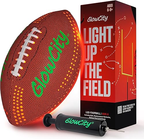 GlowCity Glow in The Dark Football - Size 36 Light Up Ball Gifts for Kids, Teens & Adults - Bright Football for Night Outdoor Games - Sports