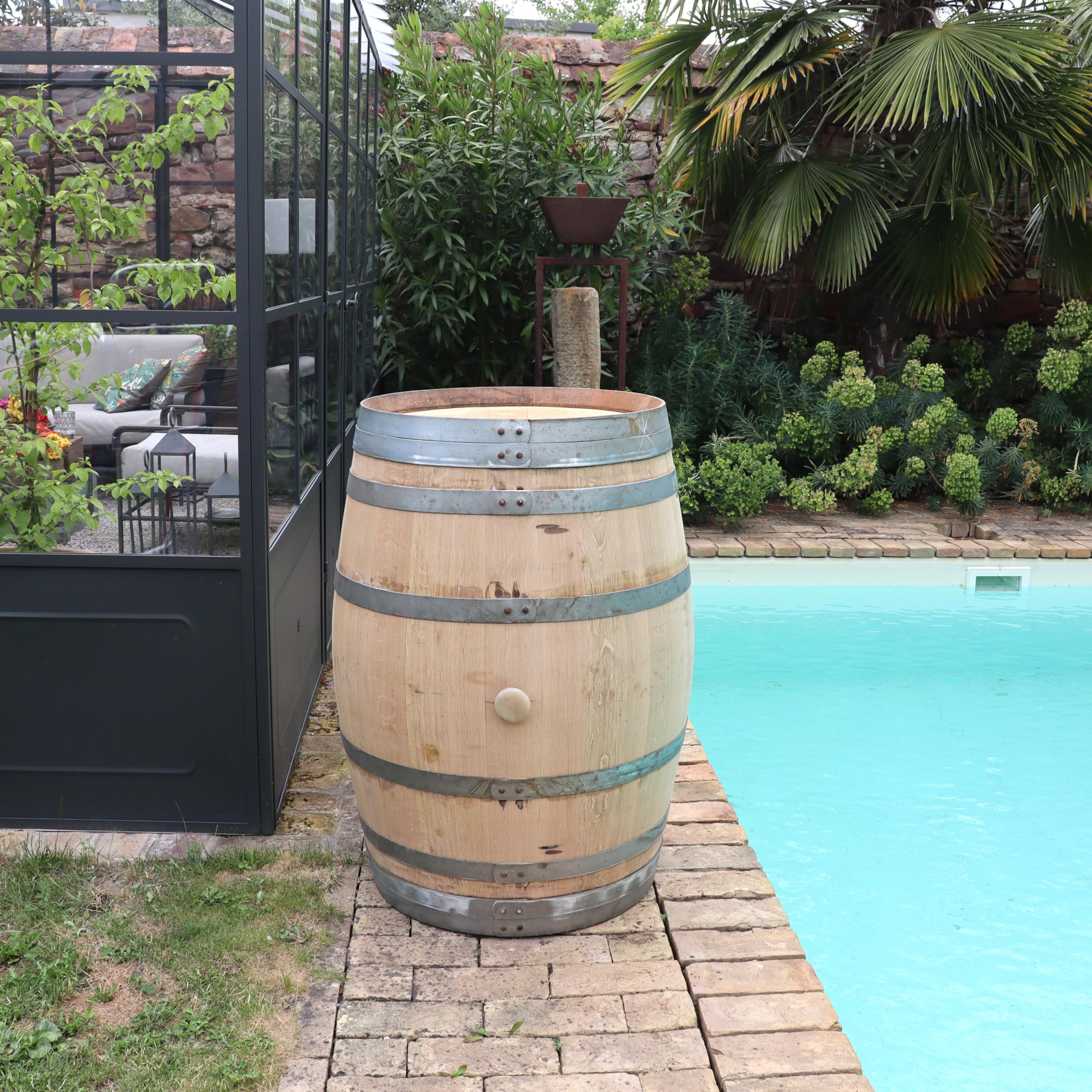 Barrica de vino auténtica de roble para decoración de jardín, de 225 litros
