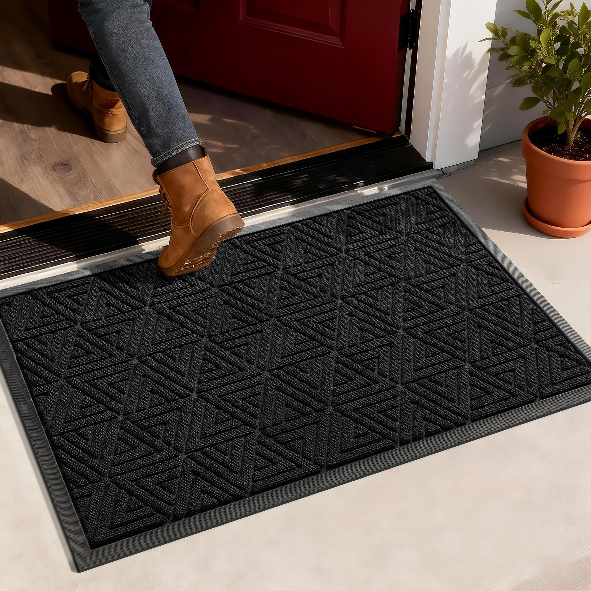 Yimobra Outdoor Mats for Front Door 29.5x17, Stops Mud & Dirt at Entrance, Fits Garage & Patio, All-Weather Waterproof Non Slip Outdoor Indoor Welcome