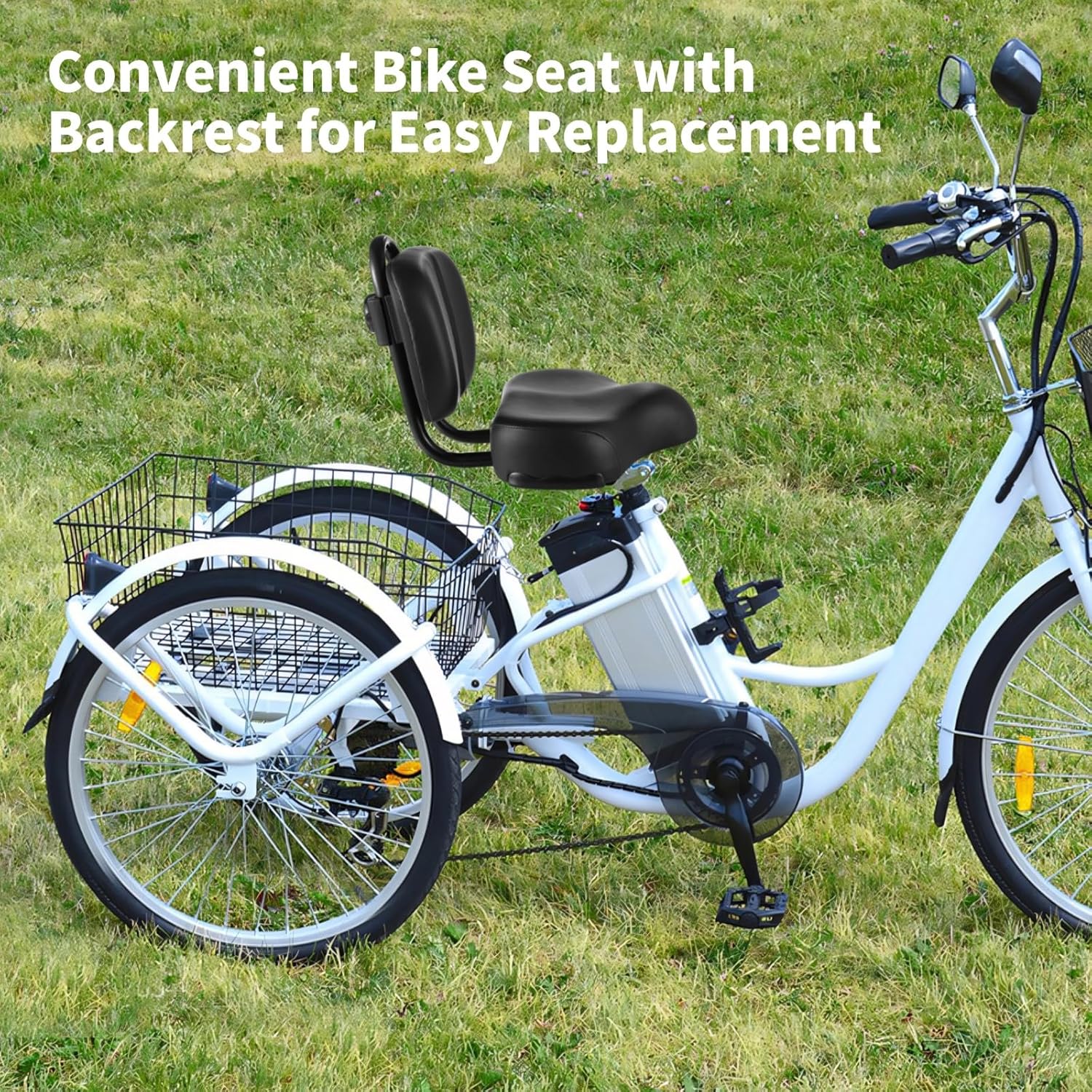 Bike Seat with Backrest, Oversized Memory Foam Bicycle Cushion with Back Support, Universal PU Saddle for Tricycle, Mountain & Electric Bikes, Includes Full Installation Kit