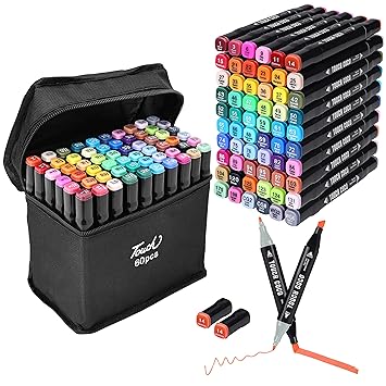 ABOUT SPACE Dual Tip Art Markers - 60 Colours With Carrying Case For Painting Sketching Calligraphy Drawing - Twin Head Permanent Colouring Marker Pens For Kids,Adult,Beginners,Art Lovers(Pack of 1)