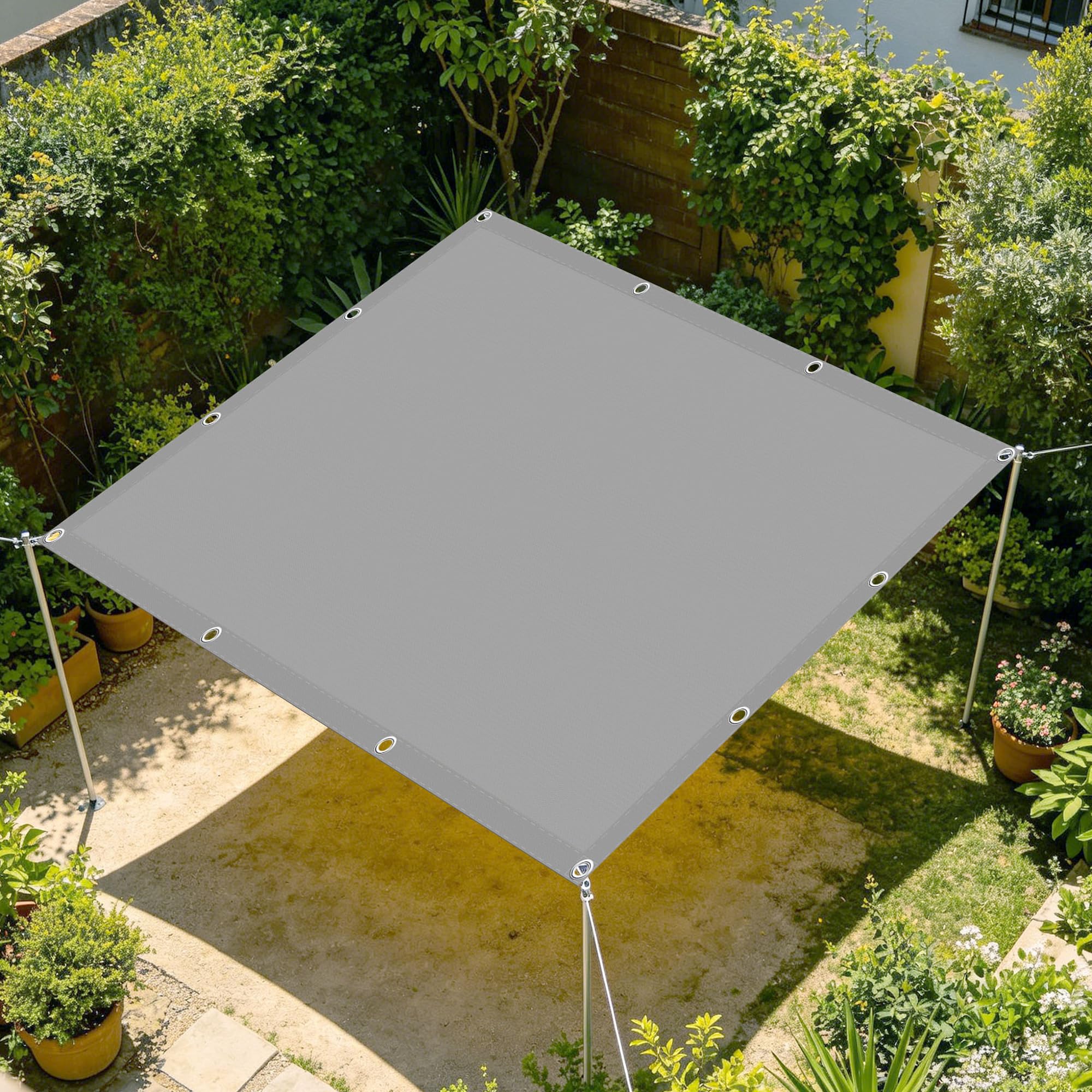 Toile d'ombrage Rectangulaire 100 x 500 cm Imperméableanti Voile d'ombrage Imperméable Carré Contre Le Vent pour Patio Jardin Terrasse Extérieur, Sable, Gris Clair