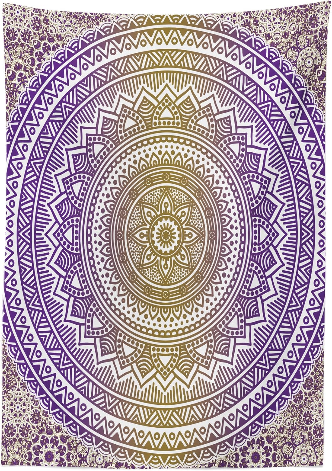 Ambesonne Yellow and Purple Tablecloth, Mandala Vintage Karma in Cosmos Ombre Design, Rectangular Table Cover for Dining Room Kitchen Decor, 60" X 84", Mustard Purple 60" X 84" Mustard Purple