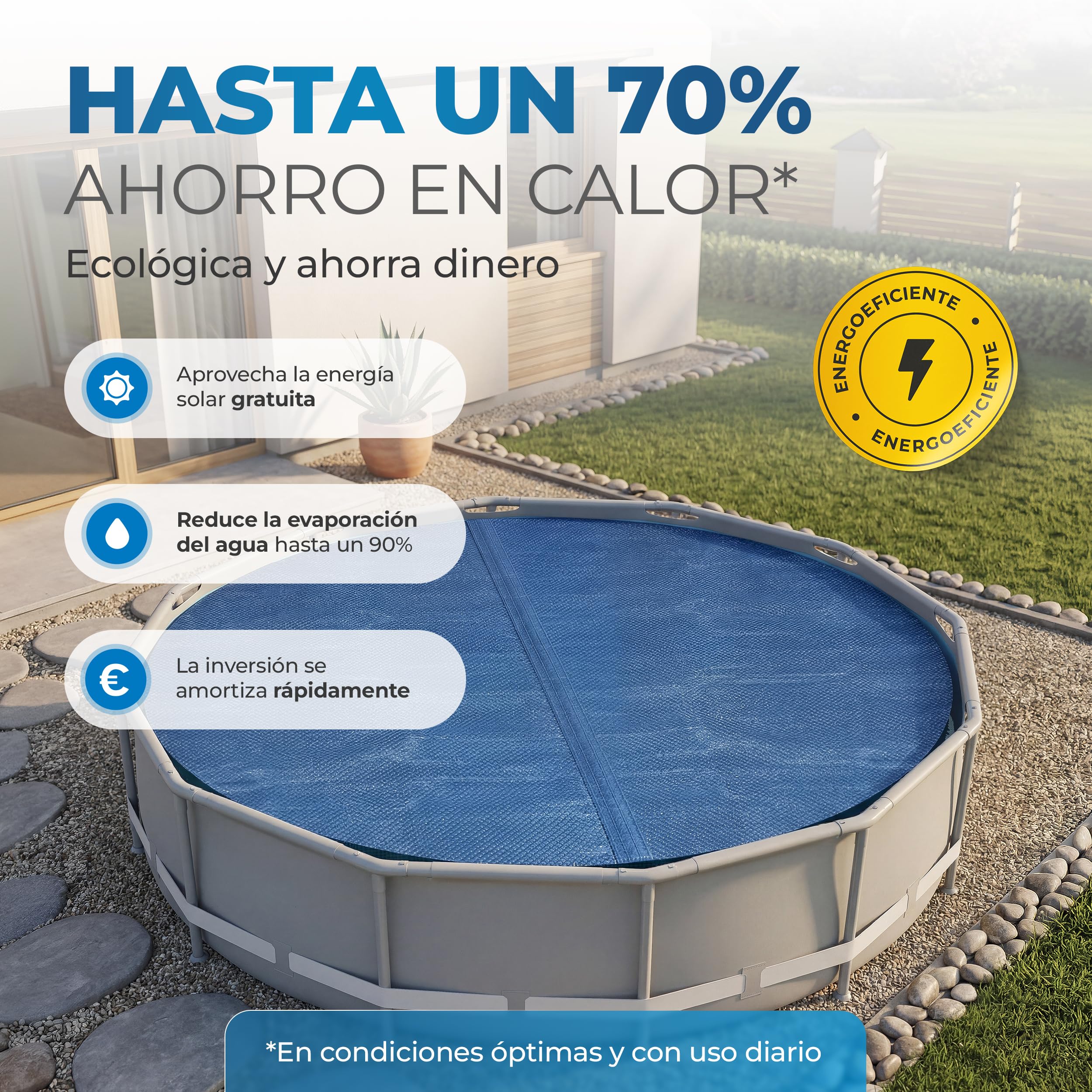 Miganeo® Premium De Lámina solar para piscina (457 cm negro/azul piscina Calefacción