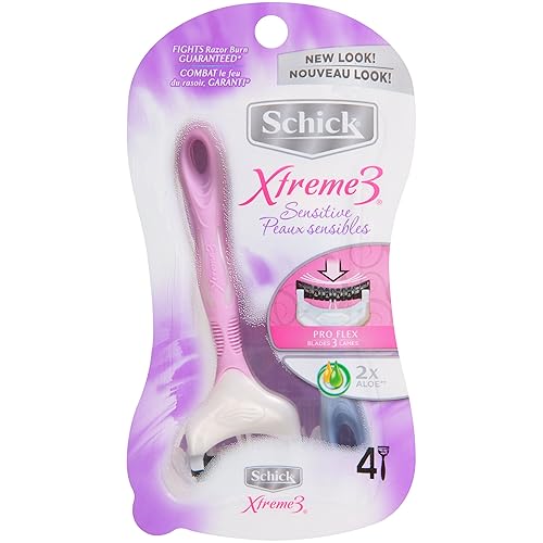 Schick Xtreme 3 rasuradoras desechables para piel sensible para mujer, 4 unidades (paquete de 2)