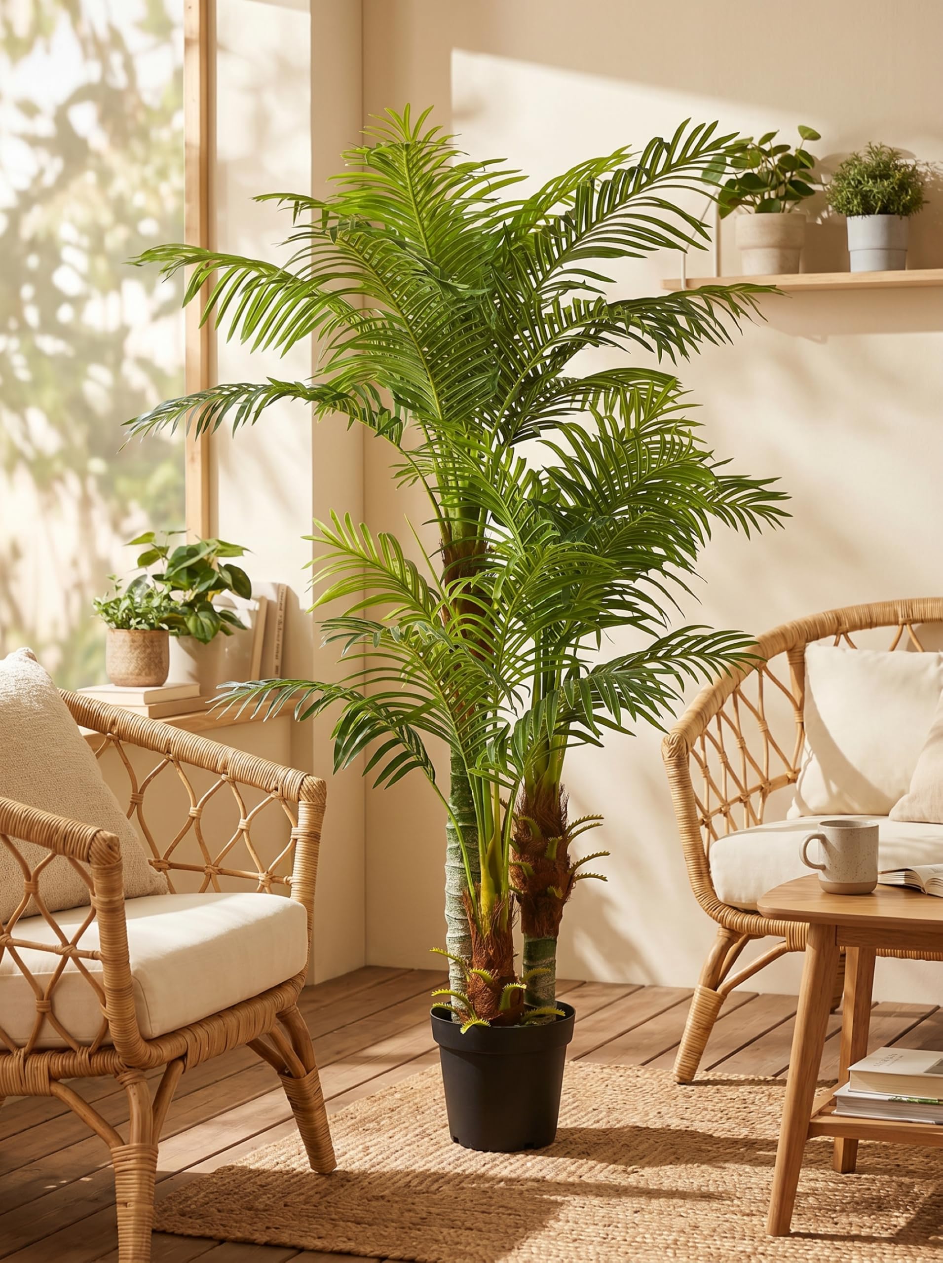 Große Künstliche Palme Deluxe 180cm mit 3 Stämmen und 30 Palmenwedel Kunstpflanze Kunstpalme Zimmerpflanze