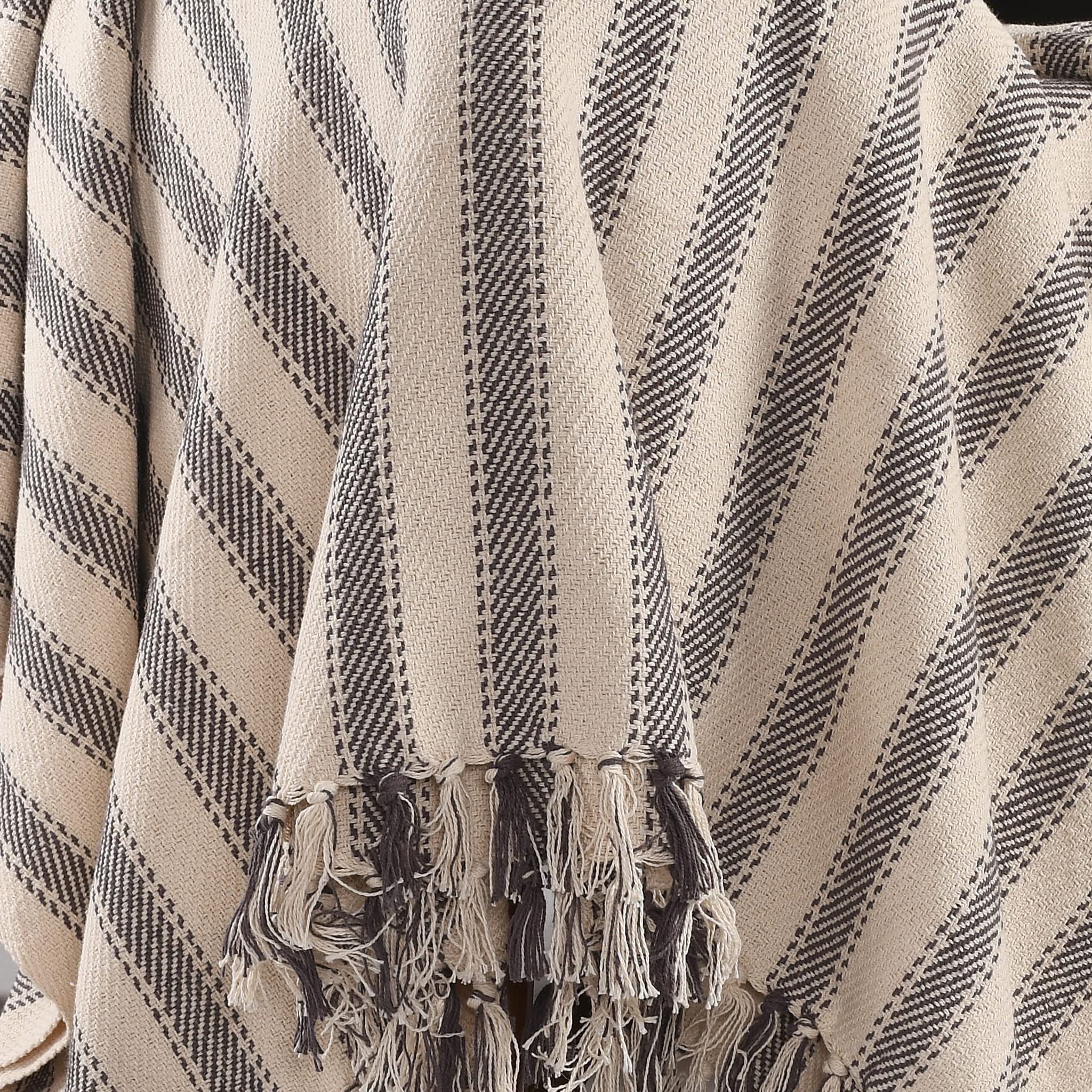 SASHAA WORLD Striped Throw Medium with Tasselled Edges |Throw for Living Room, Bedroom, Sofa & Chair |Charcoal Throw Blanket | 180 x130 cm 2