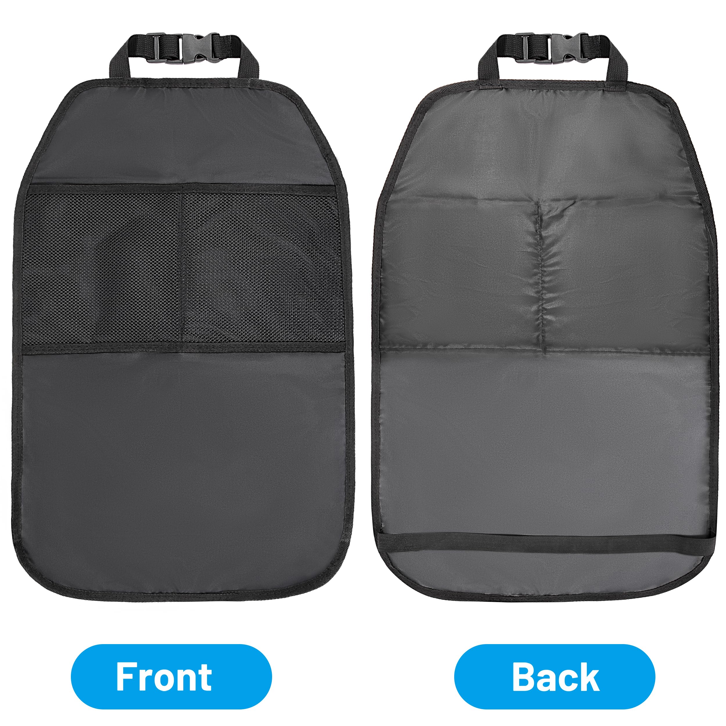 Protector de Asiento de Coche Organizador Asiento Coche para Niños con 2 Bolsillos de Malla Protector 2 Piezas Negro para Respaldos