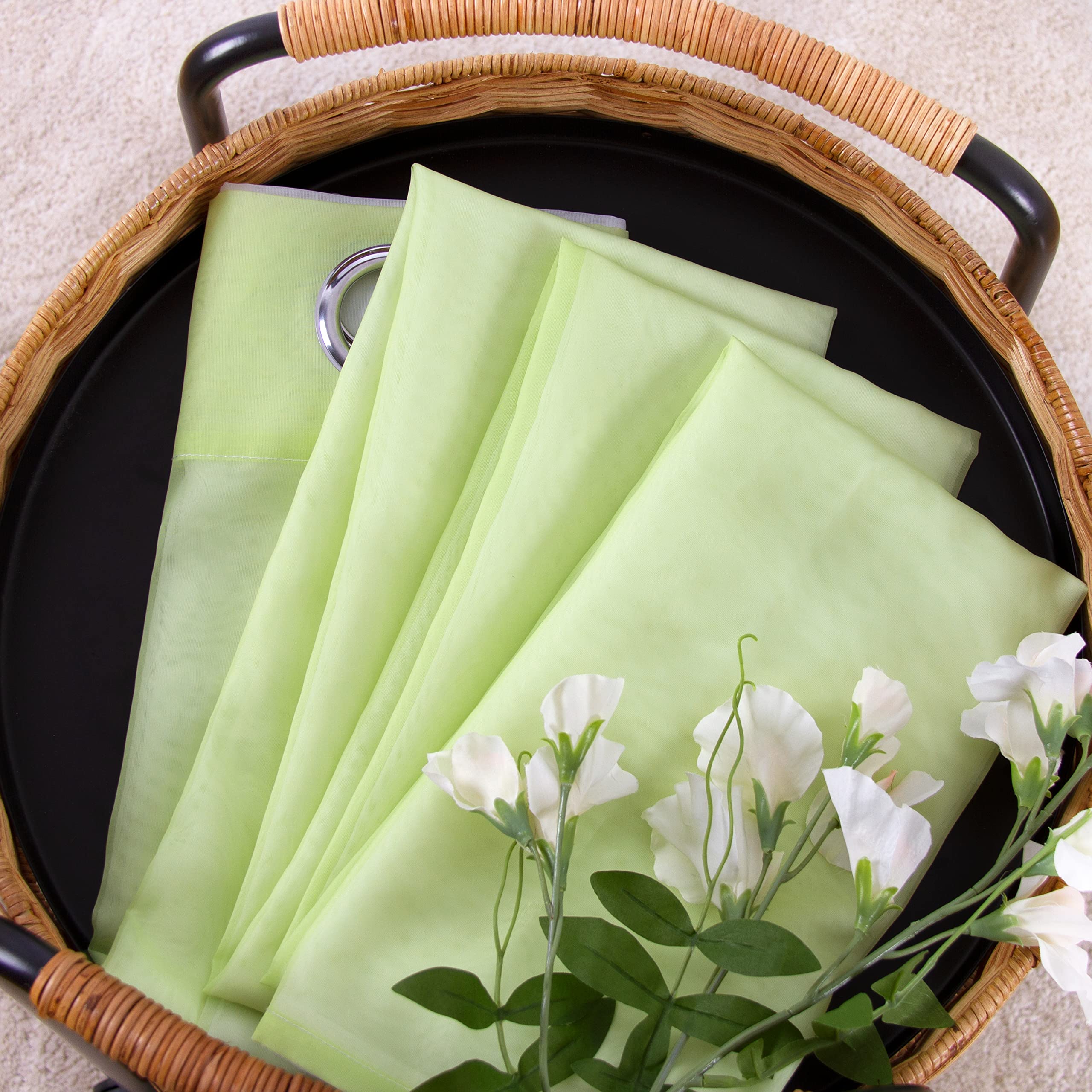 Tende In Voile Trasparenti Verde-Bianco - 140x265cm | 2 Pezzi Per Camera, Soggiorno, Balcone