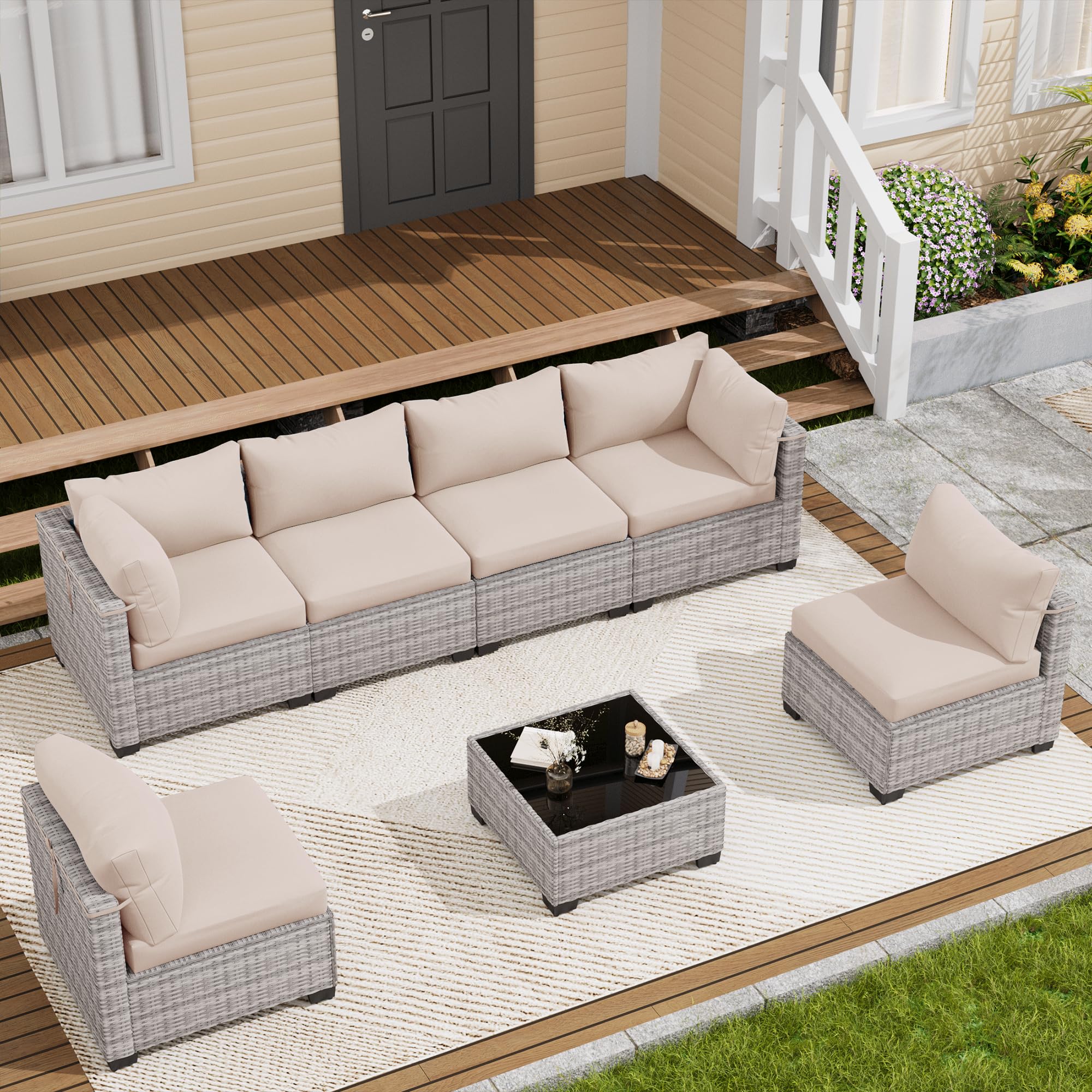 LOUVIXA 7-Piece Wicker Sectional