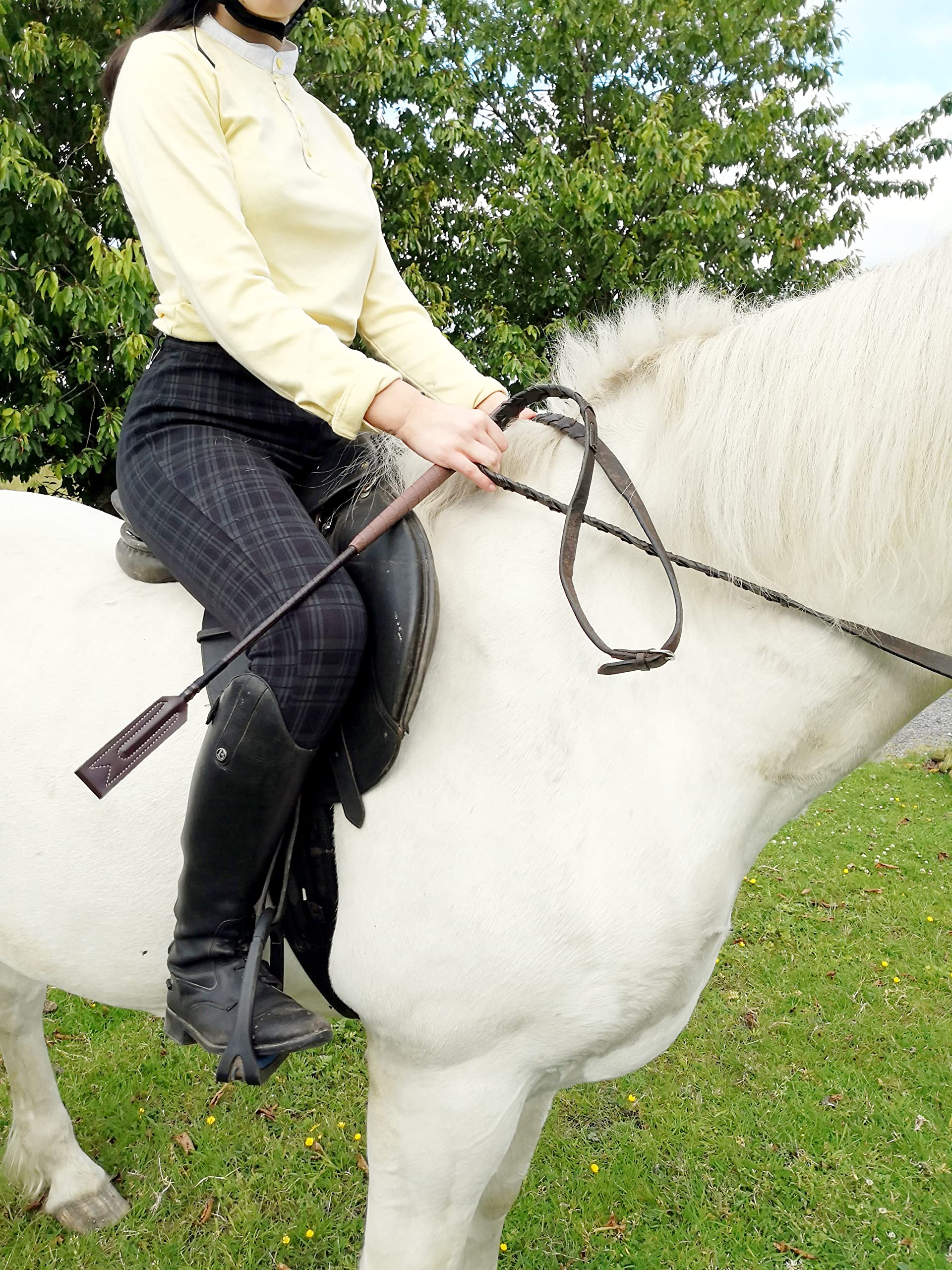 Hunters Saddlery Culture d'équitation en cuir pour chevaux, batte de saut, jockey, fouet de spectacle, bâton de course équestre (marron, 61 cm