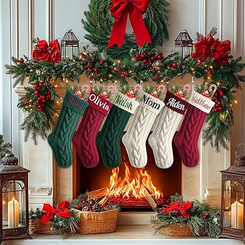 Miniatura 6 de Takezuaa Medias de Navidad personalizadas con nombre personalizado de 18 pulgadas, medias de Navidad grandes de punto para chimenea, calcetines de