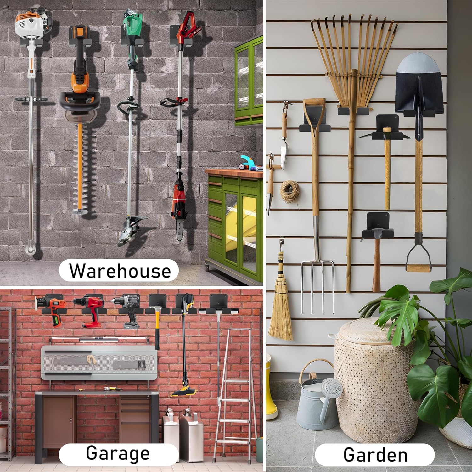 Weedeater Hanger, 2 Pack Weed Eater Hanger for Garage Wall-mounted Organizer Trimmer Rack Storage for Grass Trimmer, Hedge Trimmer, Garage Wall, Garden Tools, Black