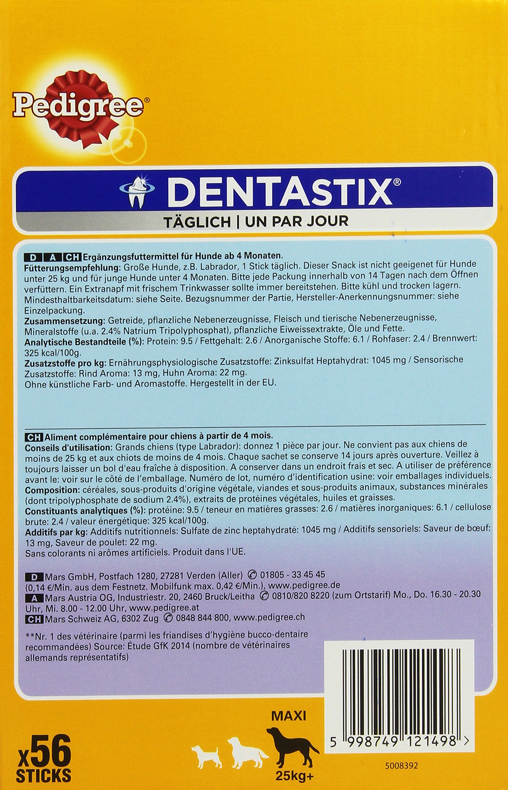 PEDIGREE DentaStix Lot de 56 friandises pour Grands Chiens (1 x 2,16 kg)
