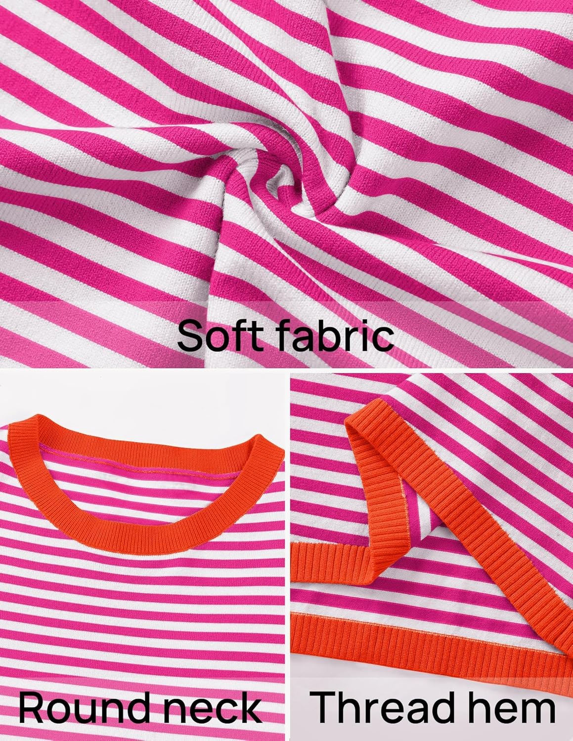 ZESICA Women's Fall Striped Sweaters Long Sleeve Crew Neck Shirts Color Block Lightweight Pullover Tops Rose Medium - Image 6