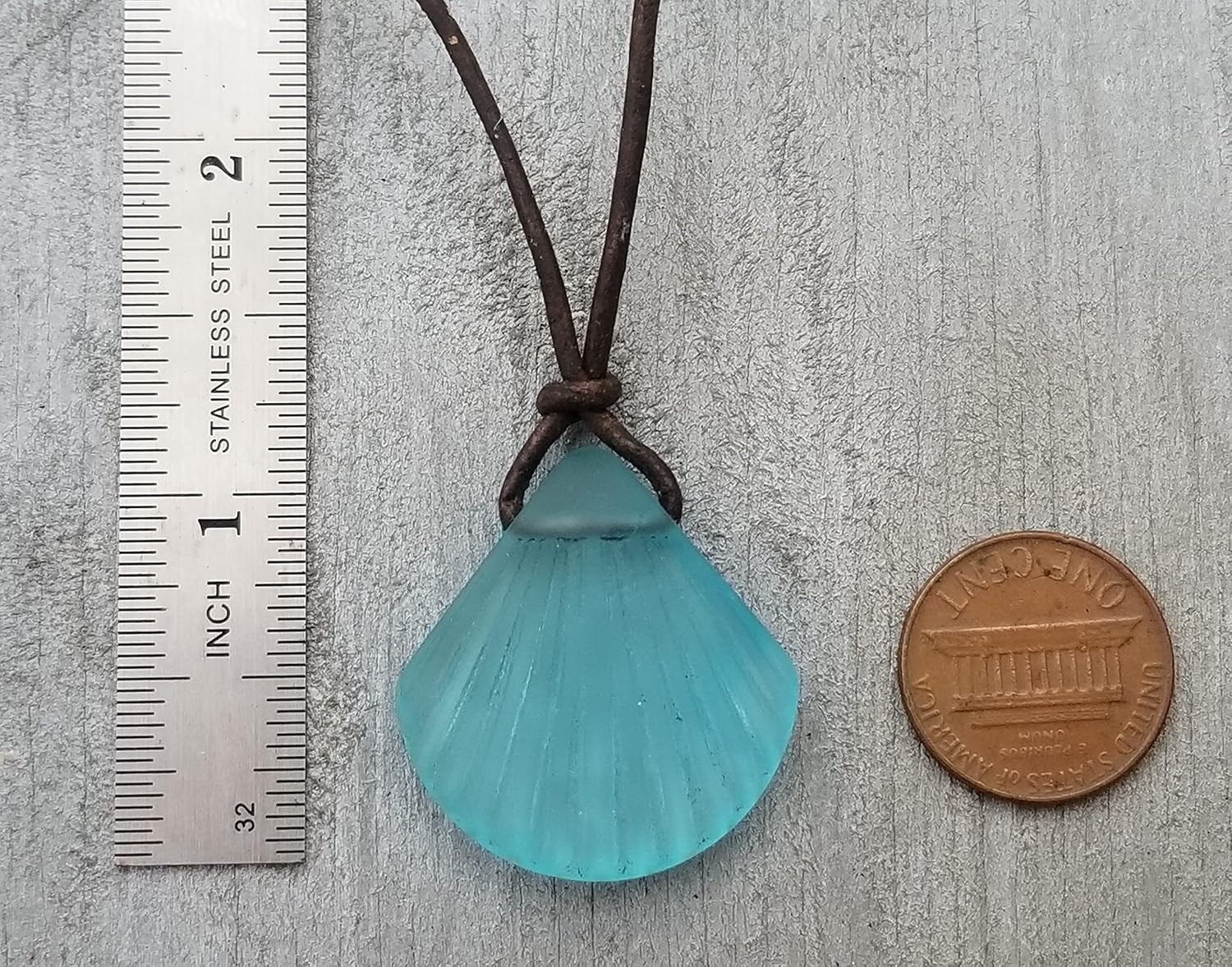 Handmade leather cord unisex Turquoise Bay Blue Seashell sea glass necklace, December Birthstone, (Hawaii Gift Wrapped, Customizable Gift Message)