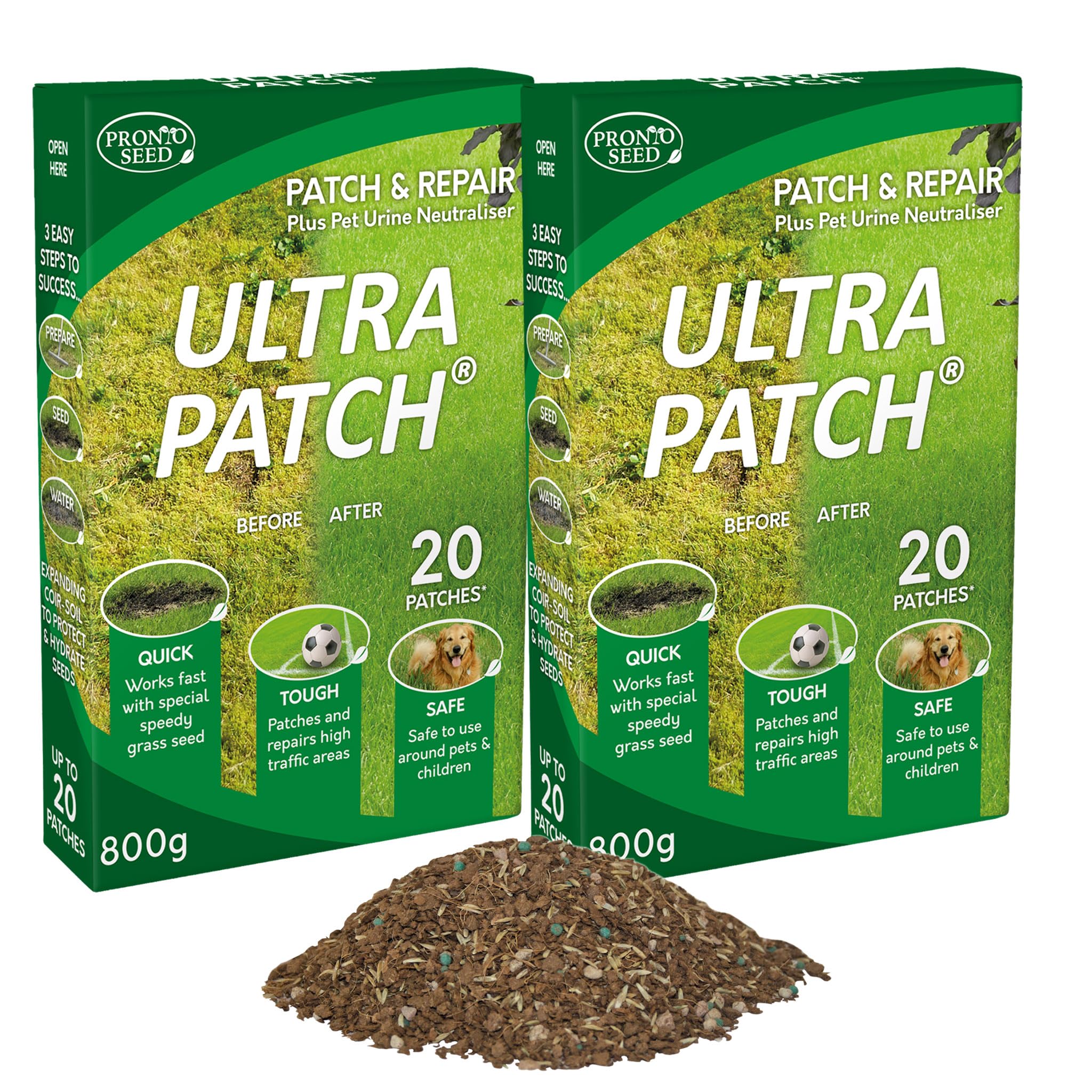 Pronto Seed Pronto Ultra Patch Grass Seed & Fertiliser 1.6kg - Fast-Growing Lawn Repair Kit for Winter & All Seasons - with Urine Neutraliser for Up to 40 Patches