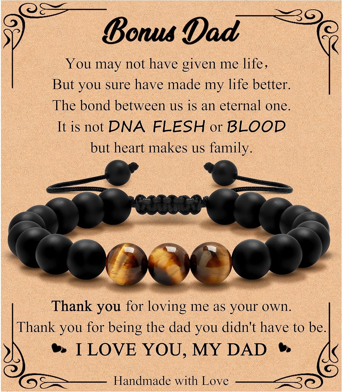 To Mens Gifts Bracelet for Dad Son My Man Boyfriend Husband Brother Grandson Grandpa Bonus Dad Nephew Uncle Birthday Father's Day Anniversary Graduation Christmas Gifts for Him Tiger Eye Mens Bracelet