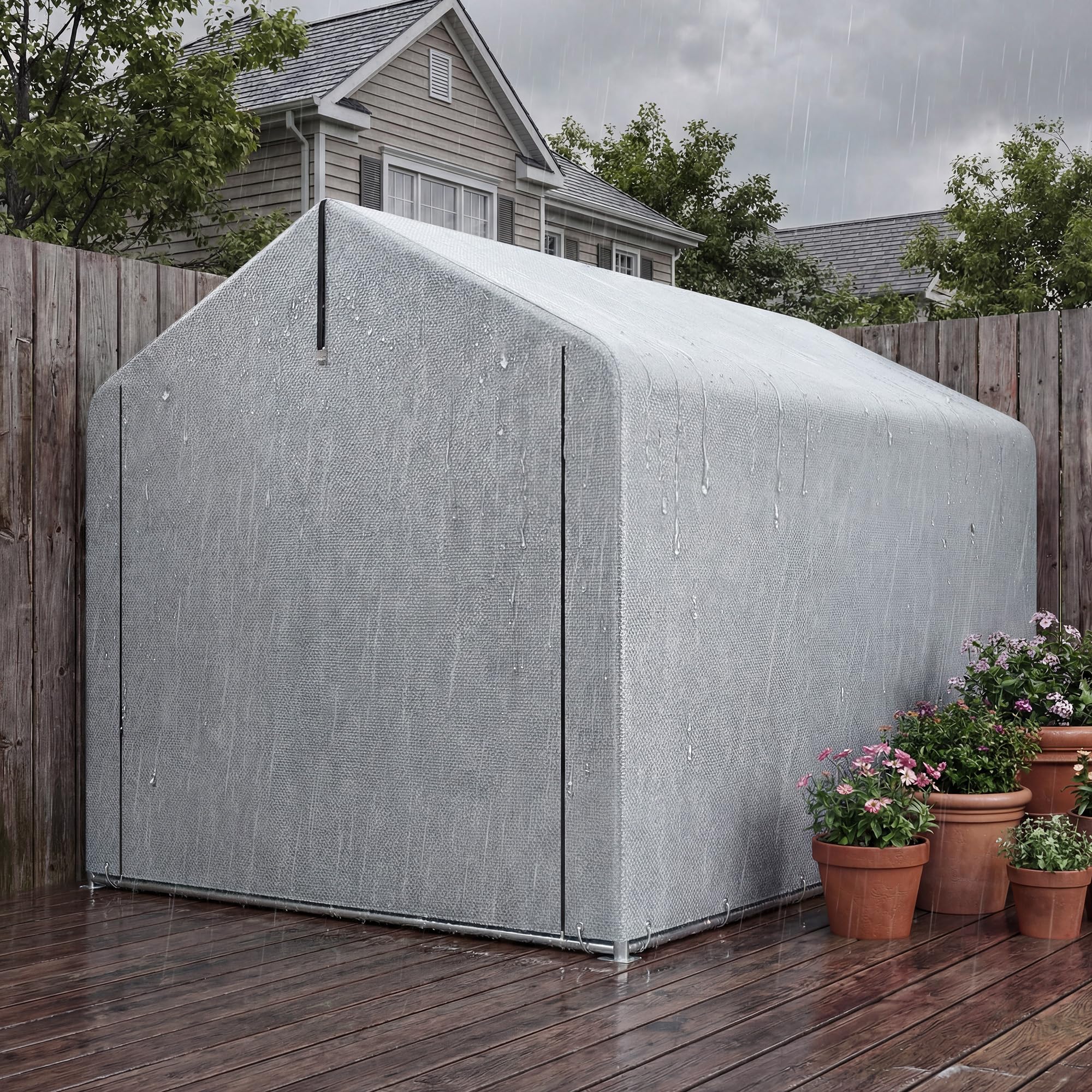 Outsunny Carpa de Jardín Exterior para Herramientas, Bicicletas, 1,6x2,2x1,6 m, Cobertizo Exterior con Marco de Acero Galvanizado, Puerta Enrollable, Impermeable, Anti-UV, Garaje Portátil, Gris