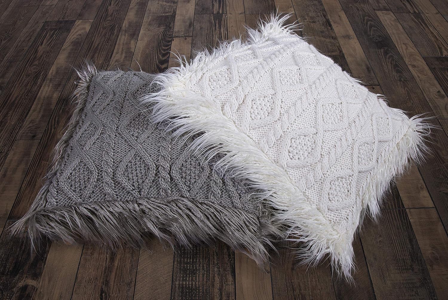 HiEnd Accents Faux Mink Fur Oversized Throw Pillow, 22x22 inch, Soft Cozy Fluffy Fuzzy Luxury Decorative Pillow, Cabin Lodge Rustic Style