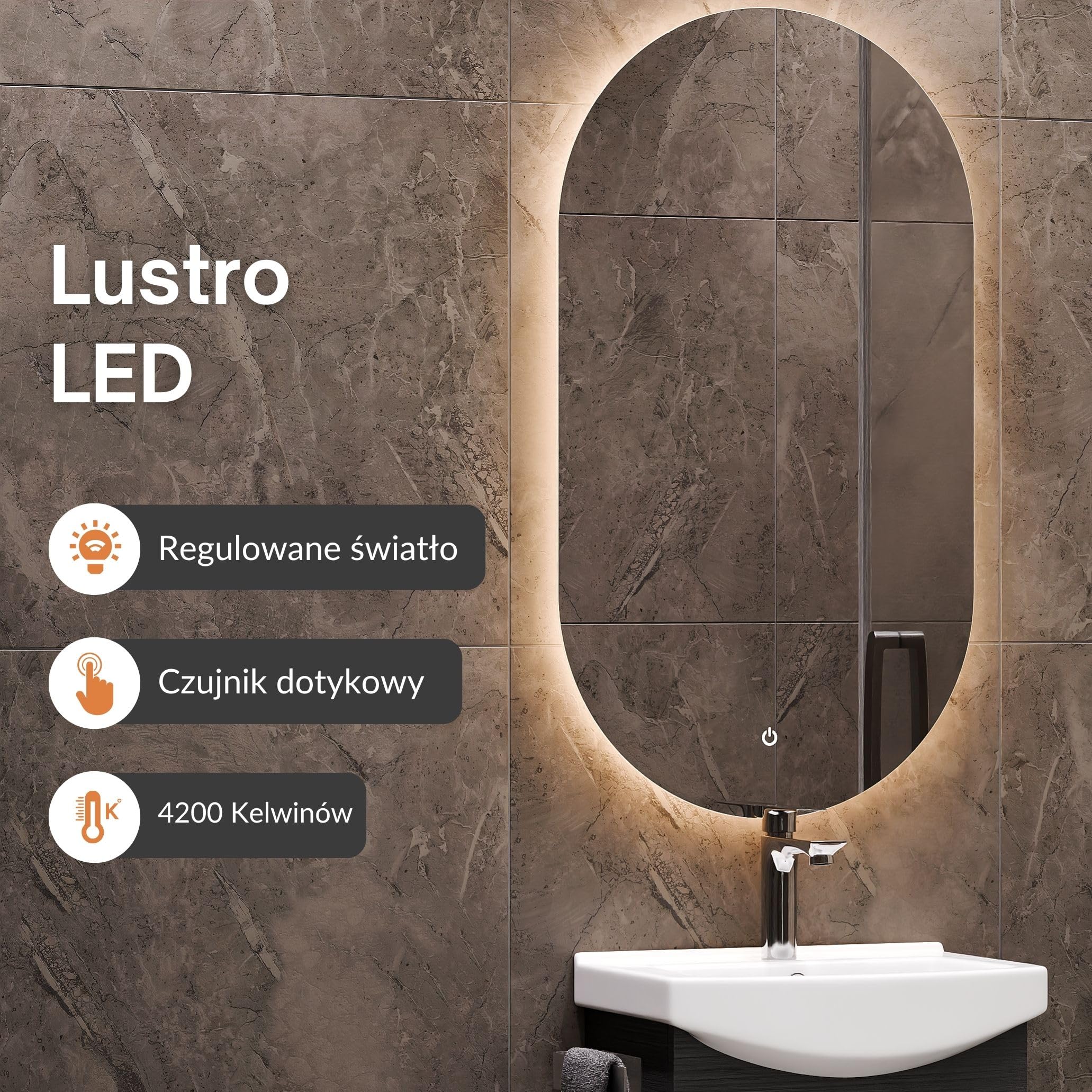 Planetmöbel Zestaw mebli łazienkowych umywalka z mebel podumywalkową 45 x 60 x 33 cm, lustro z oświetleniem 50 x 90 cm i szafka midi do łazienki i WC dla gości, antracytowy