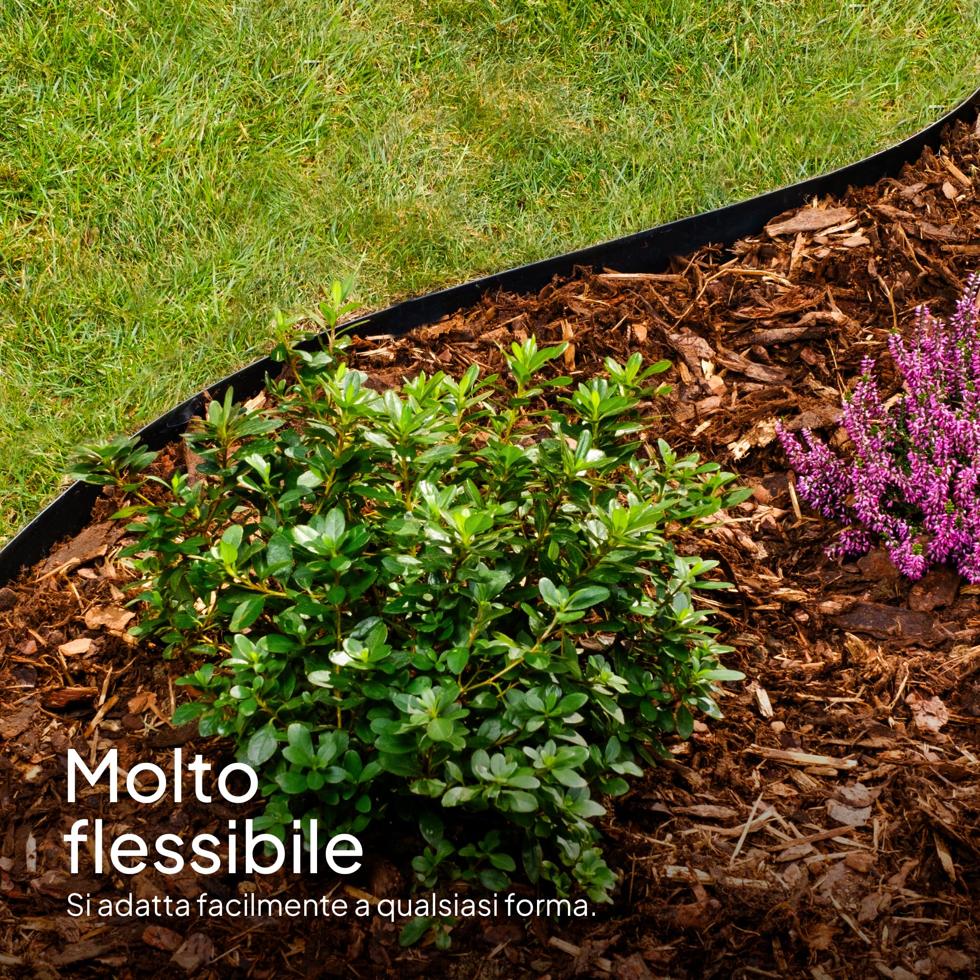 Bordo per Aiuole 10 m con 30 Chiodi di Fissaggio - Bordura per Aiuola Plastica - Bordo Giardino Flessibile - Altezza 5 cm - Facile da usare, Nero