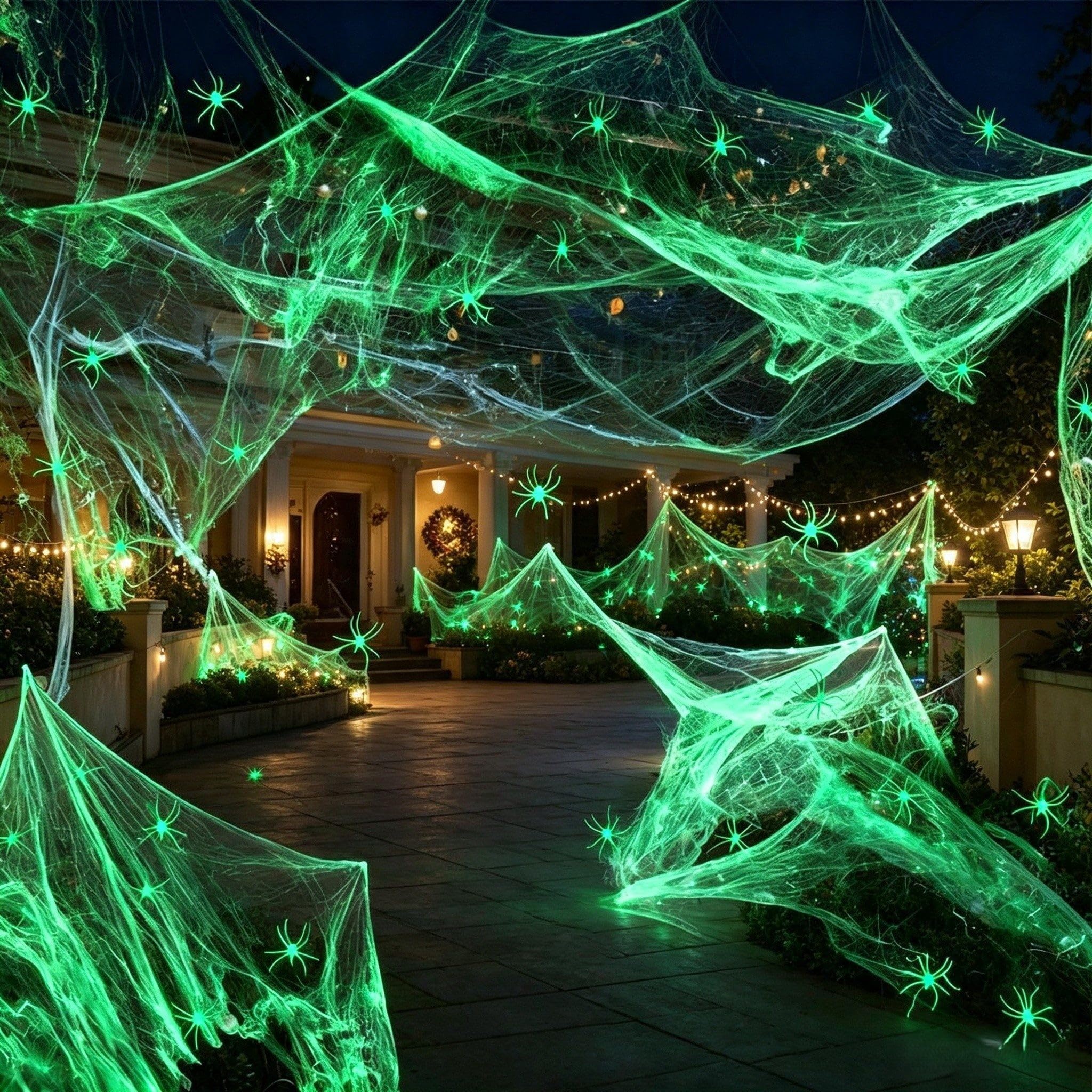 Glow Spider Webs - Ragnatele elastiche per Halloween, 700 mq