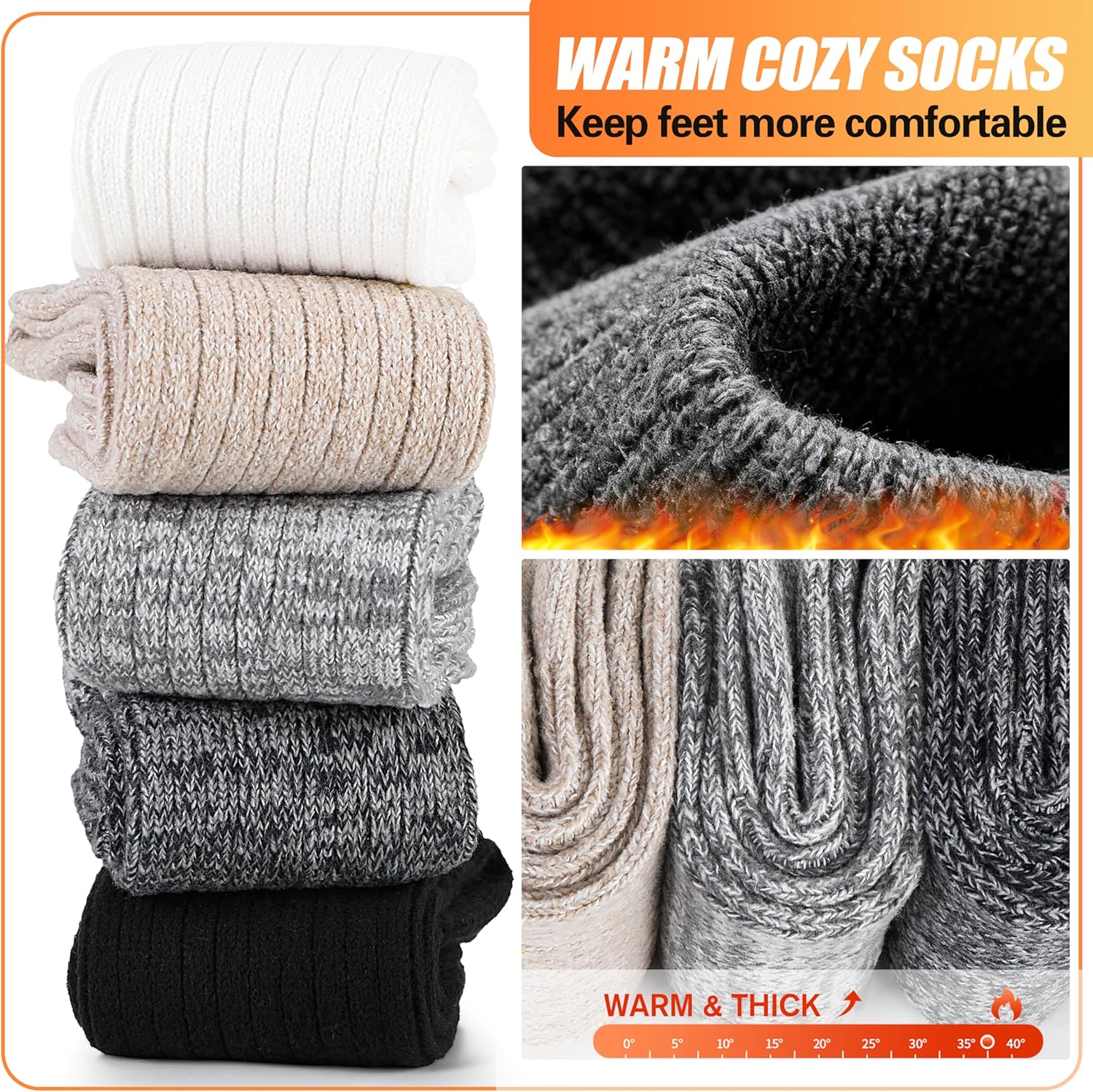 Womens Slouchy Boot Socks Winter Warm Cozy Slouch Scrunch Fuzzy Fluffy Crew Socks 5 Pairs - Image 2