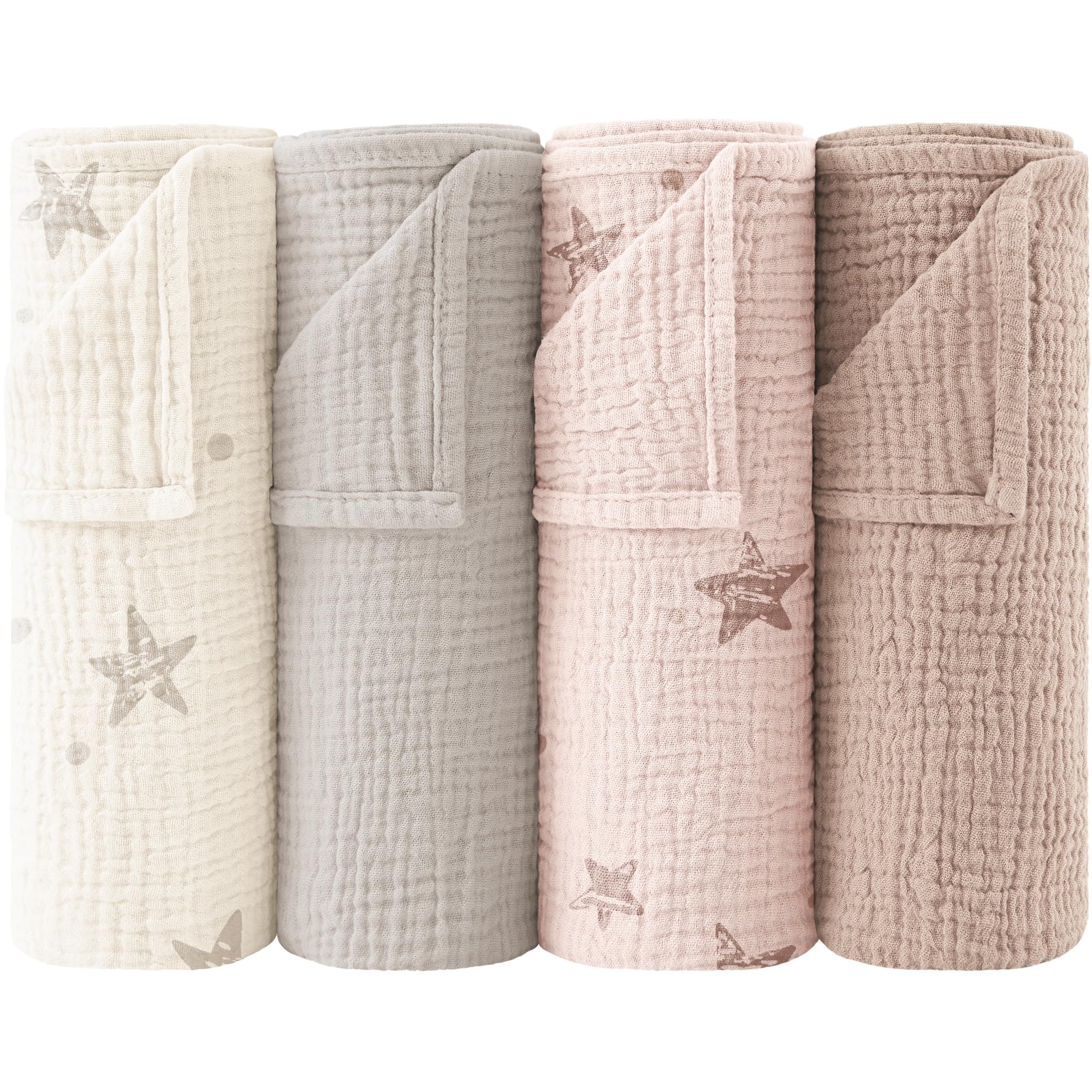 bearmoss Muslin Squares Cloths 100% Cotton Baby Burp Cloth 60x60CM Large Ultra-Absorbent Soft Baby Face Washcloths for Newborn Baby Boy and Girl 4Pack (PinkStar)