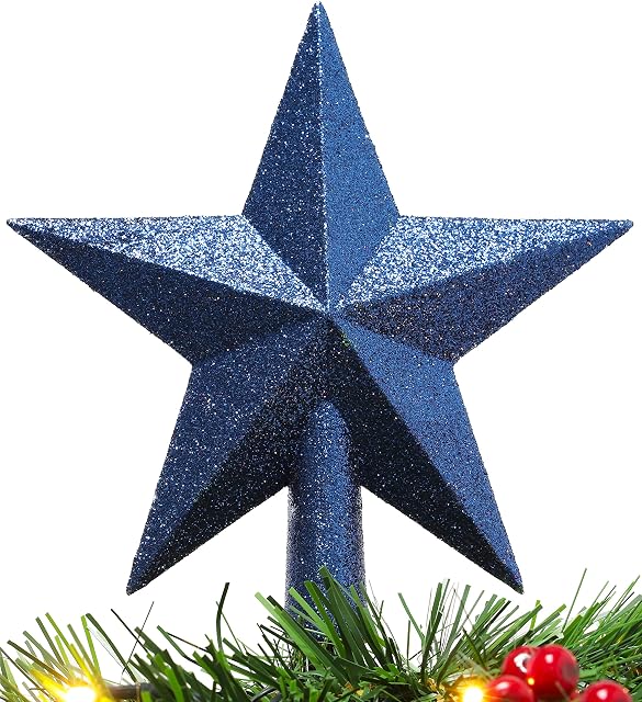 Christmas Concepts® 20cm Glitter Tree Top Star Decoration  Christmas Tree Topper (Midnight Blue)