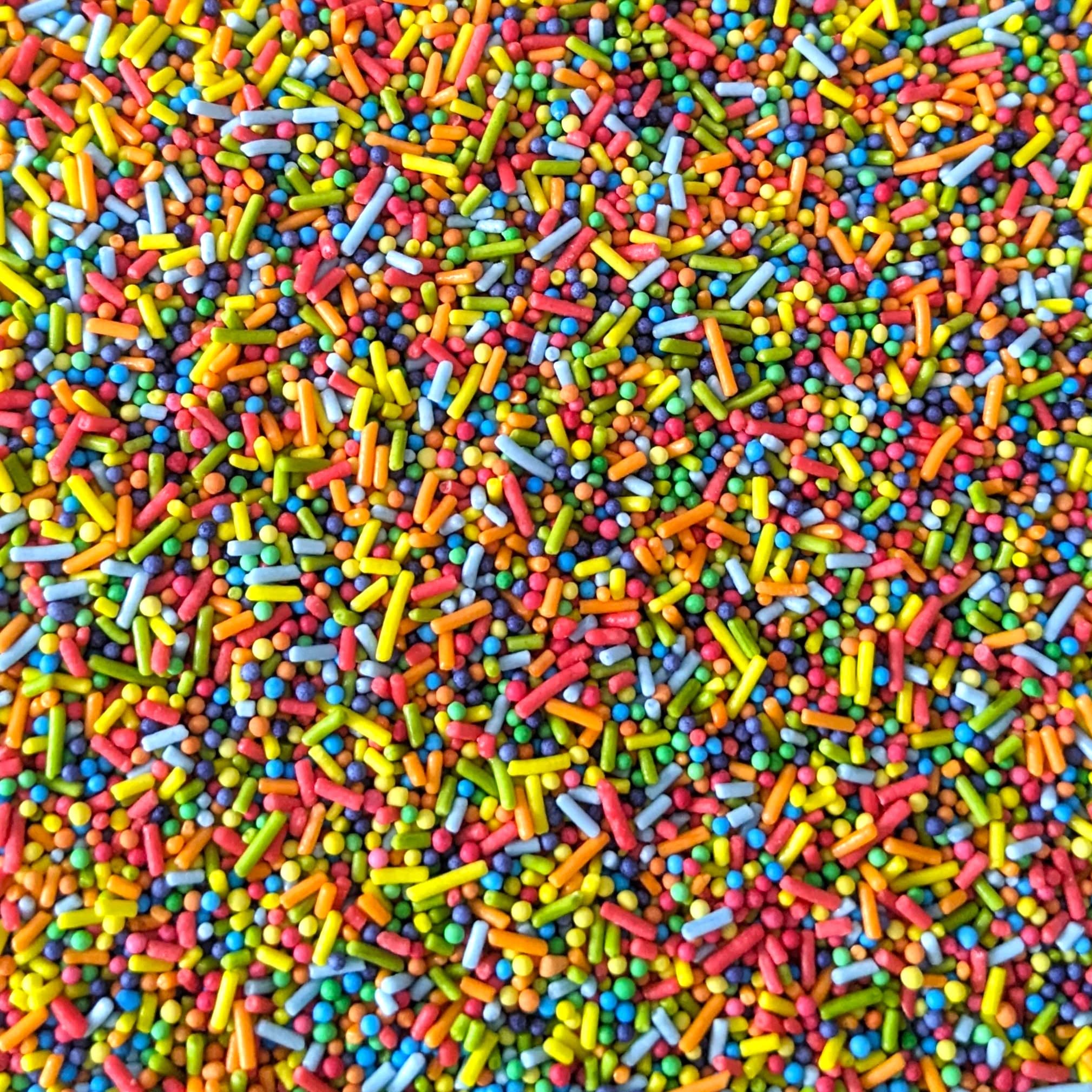 Party Sprinkles - 250g of Edible Mixed Rainbow Cake Sprinkles Toppers Decorations, 100s 1000s Mini Balls Nonpareils Strands Mix