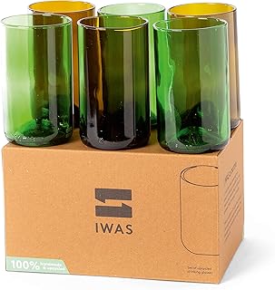 IWAS Upcycled Tall Drinking Glasses | 400 ML | 13.53 OZ | Set of 6 | Sus...