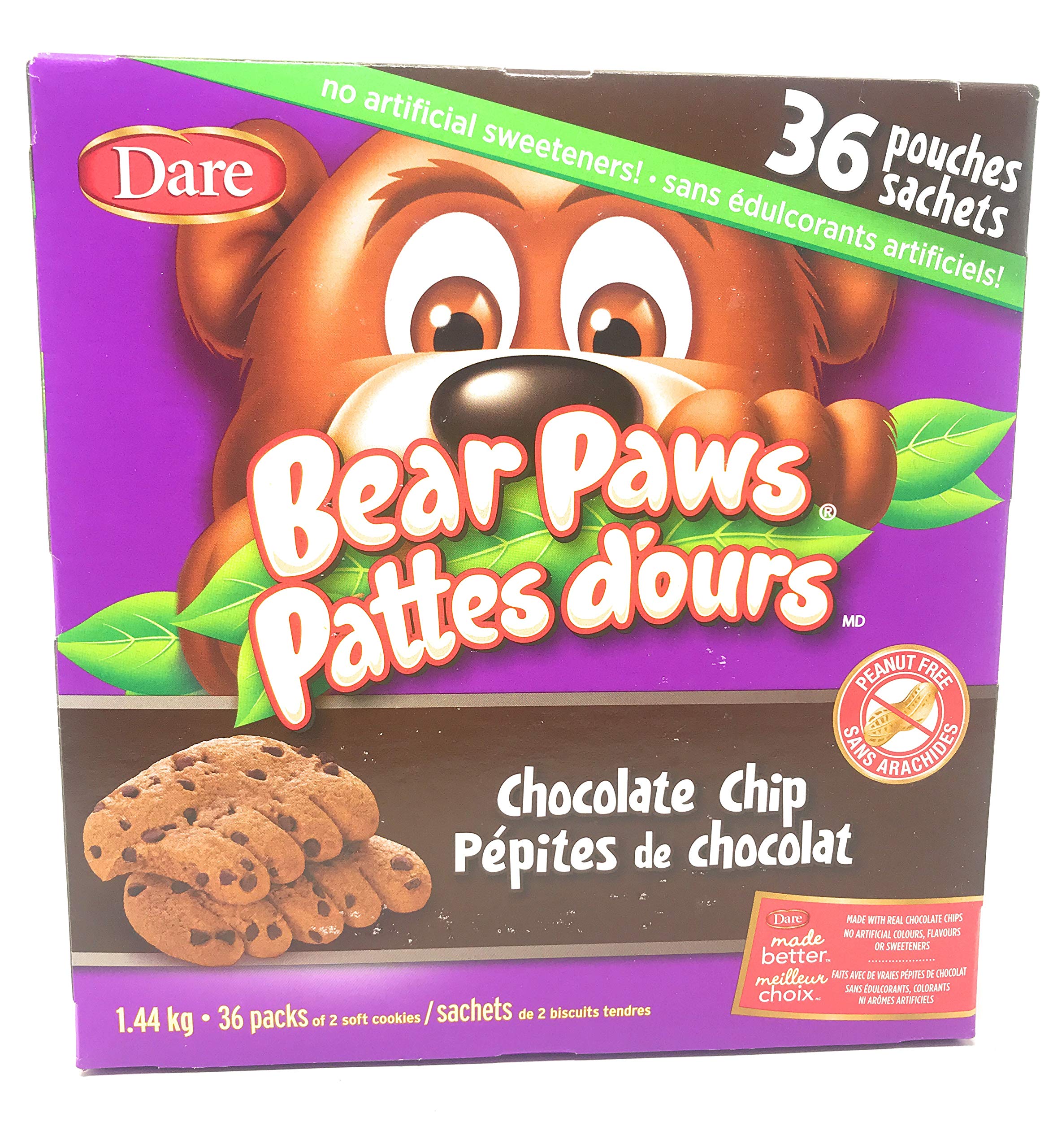 Dare Bear Paws - 36 Pouches of 2 Soft Chocolate Chip Cookies