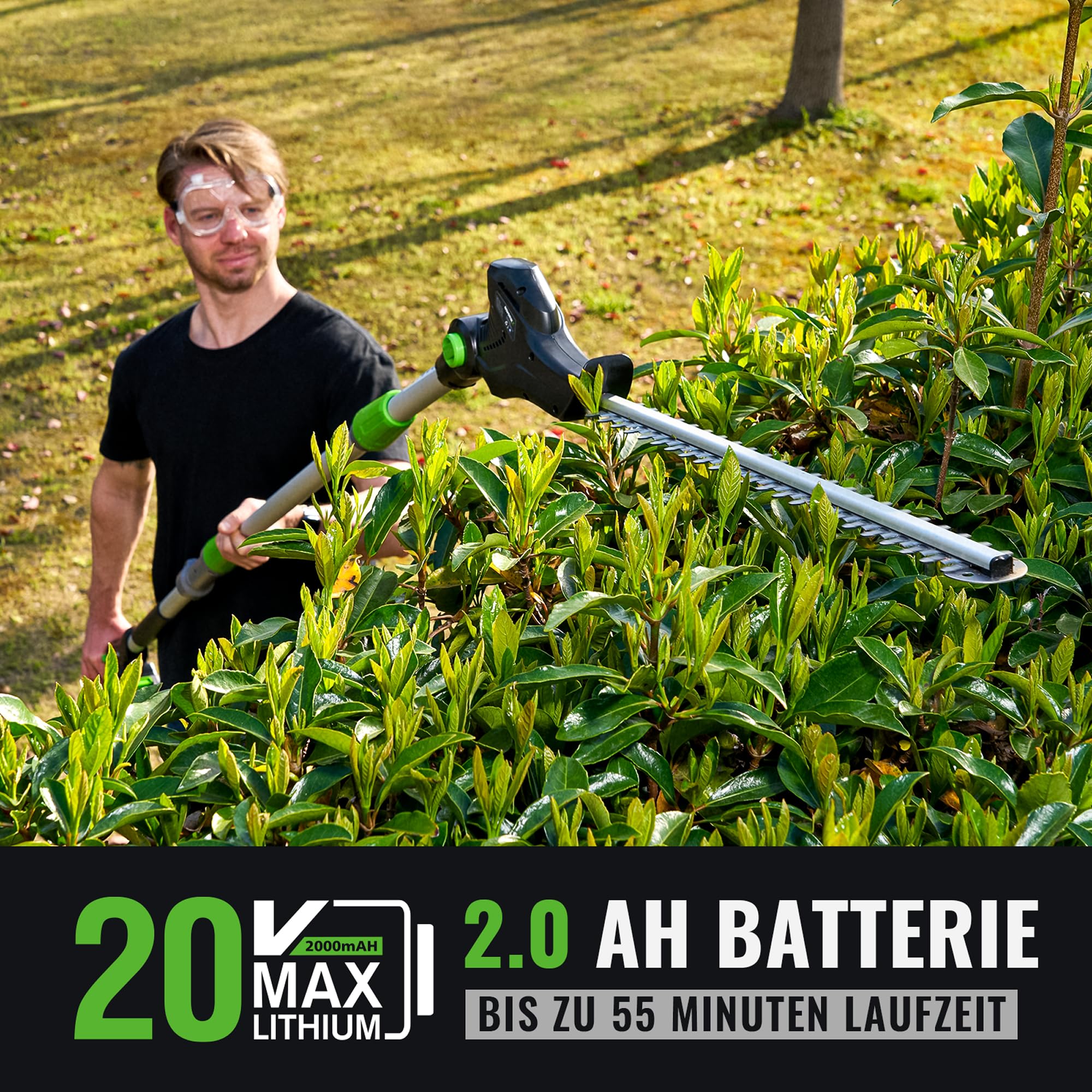 NovorikX Stab-Heckenschere, kabellos, 20 V, mit batteriebetriebener 50,8 cm elektrischer Heckenschere, 3 m Reichweite, mit Verlängerungsstange, mehrere Winkel zum Beschneiden von Sträuchern