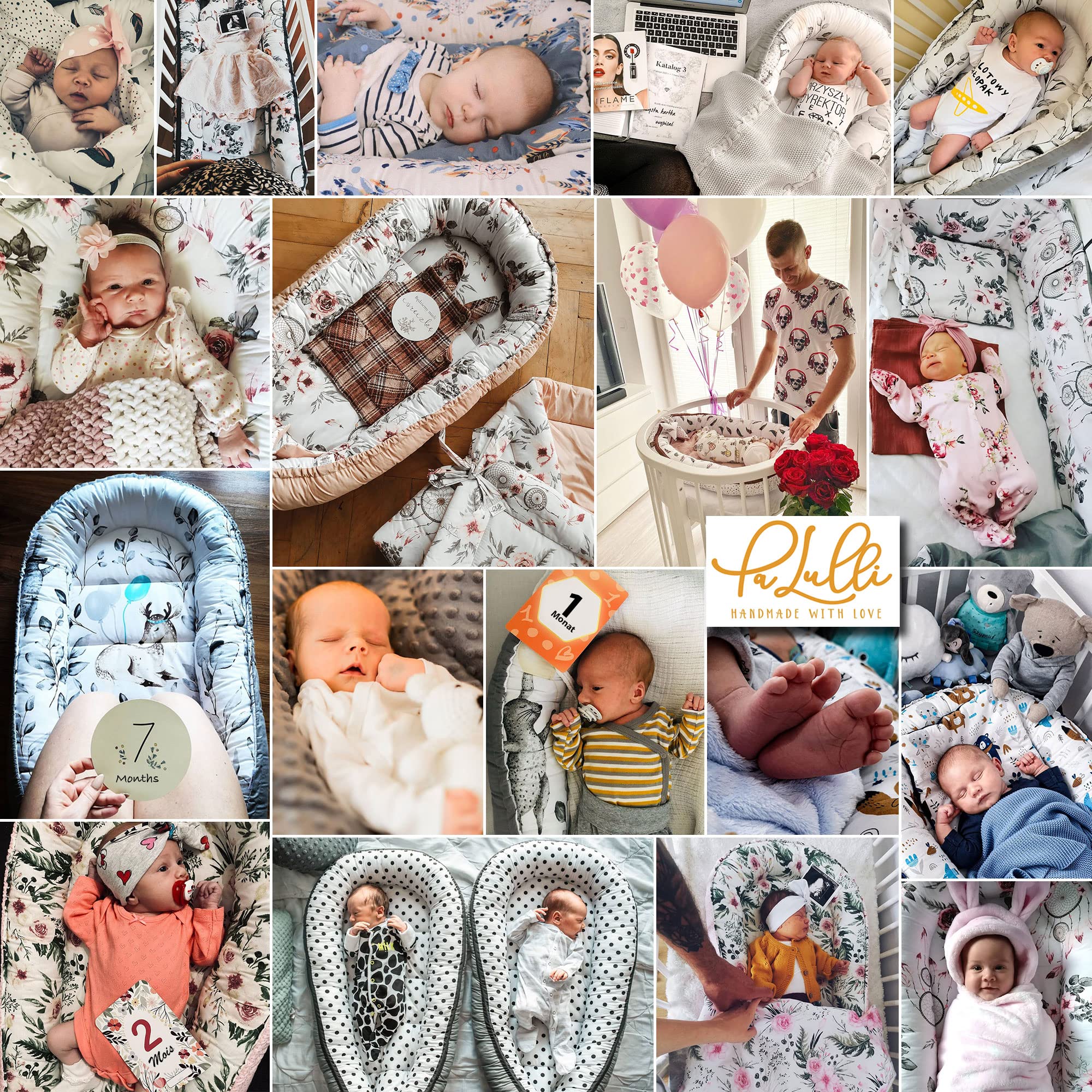 PaLulli Reductor Cuna Bebe - Set 5 Piezas Nido Bebe Recien Nacido Tela de algodón y vellón