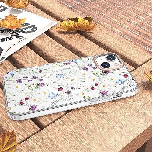 Miniatura 8 de MILPROX Funda compatible con iPhone 15, compatible con MagSafe, bonito patrón floral de flores para niñas y mujeres, funda protectora magnética