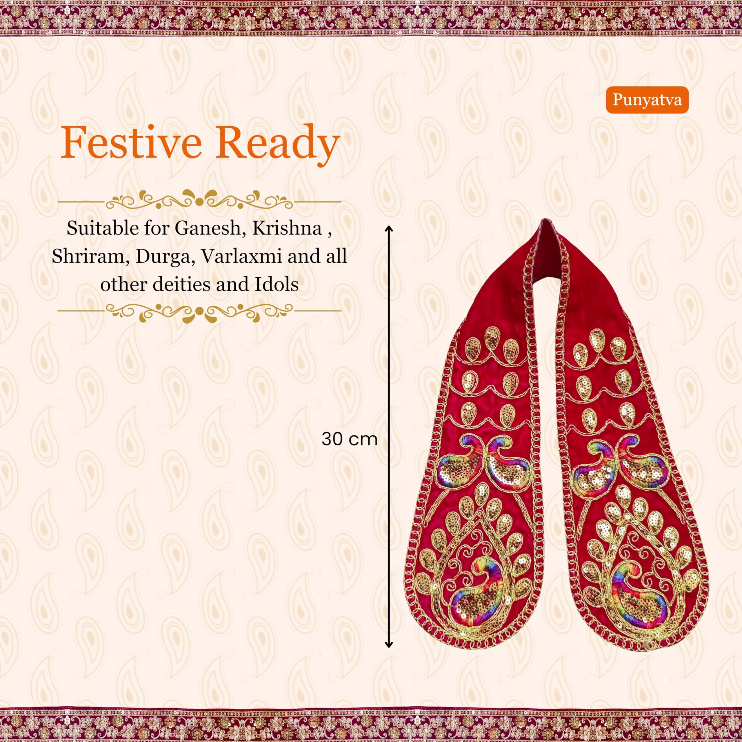 PUNYATVA Ganpati Shela in Velvet (Red) – Khes, Patka, Uparna Vastra for Gauri Ganpati, Ganesh Chaturthi, Varalakshmi Vratam, Navratri, Durga Puja, Decoration Accessories for Idols, God Dress 2