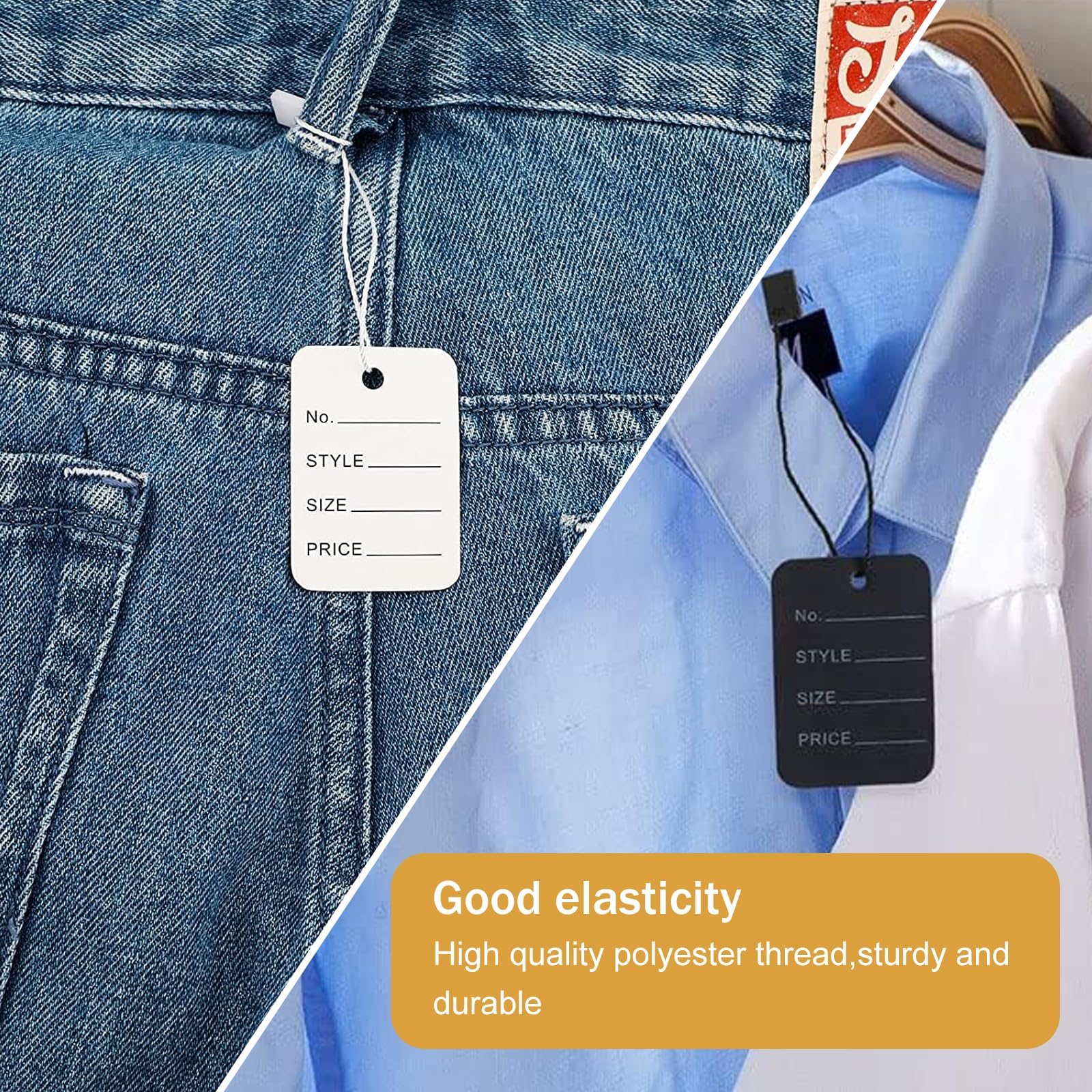 1000 Pezzi Cordini Per Etichette - Con Clip In Plastica, Nero, Per Abbigliamento E Bagagli - Foto 8