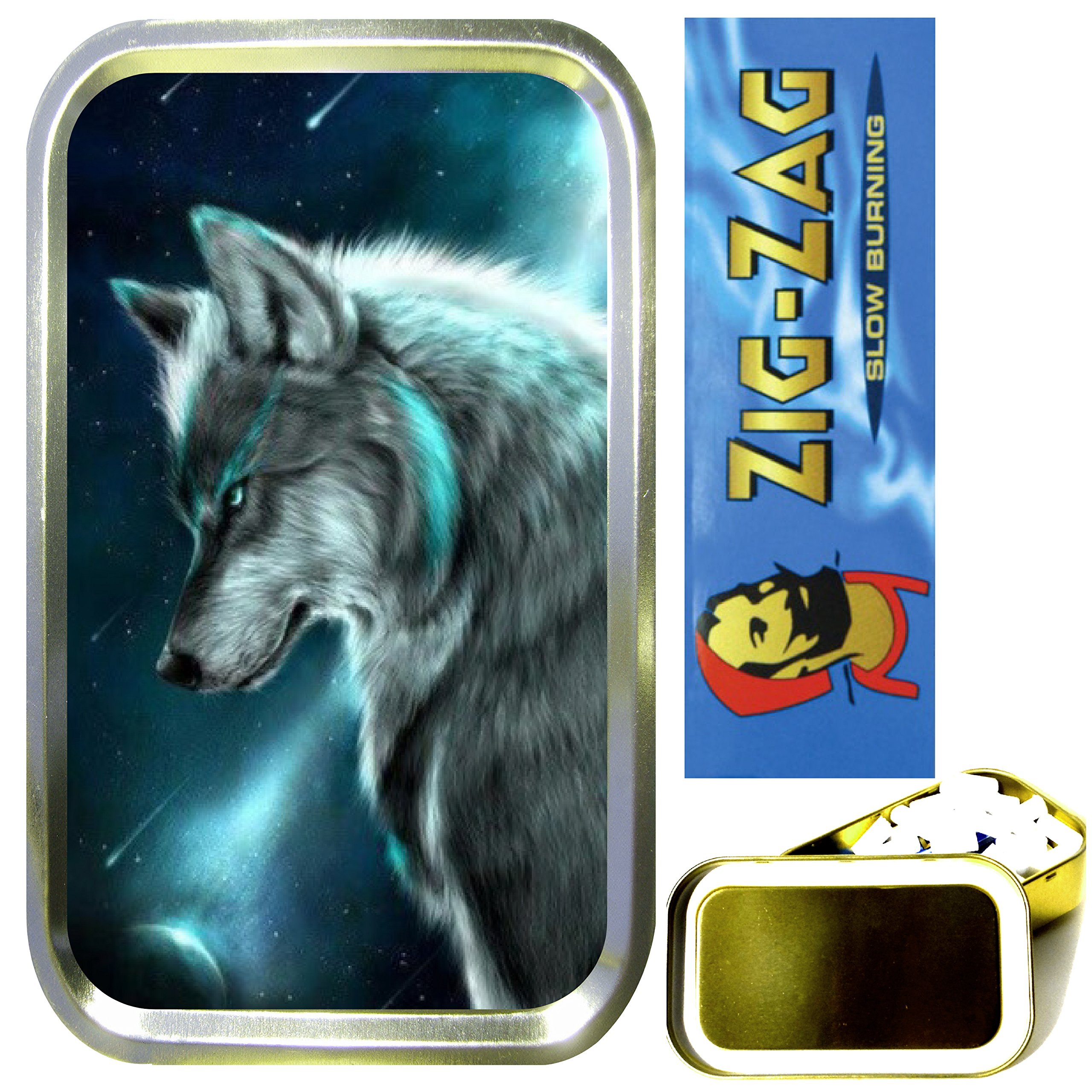 Teez Gold - Wolf Comet Smoking Set, 1Oz Tobacco Tin,Cigarette Papers,Cigarette Filters,Cigarette Tips
