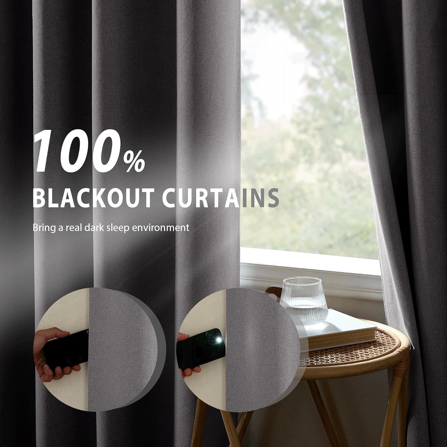 NICETOWN Grey Long Faux Linen Full Shade Panels, 52" Wide x 95" Long, Pair of Thermal Insulated & Energy Efficiency Blackout Curtains for Living Room Windows, Lined Silky Performance Window Dressing
